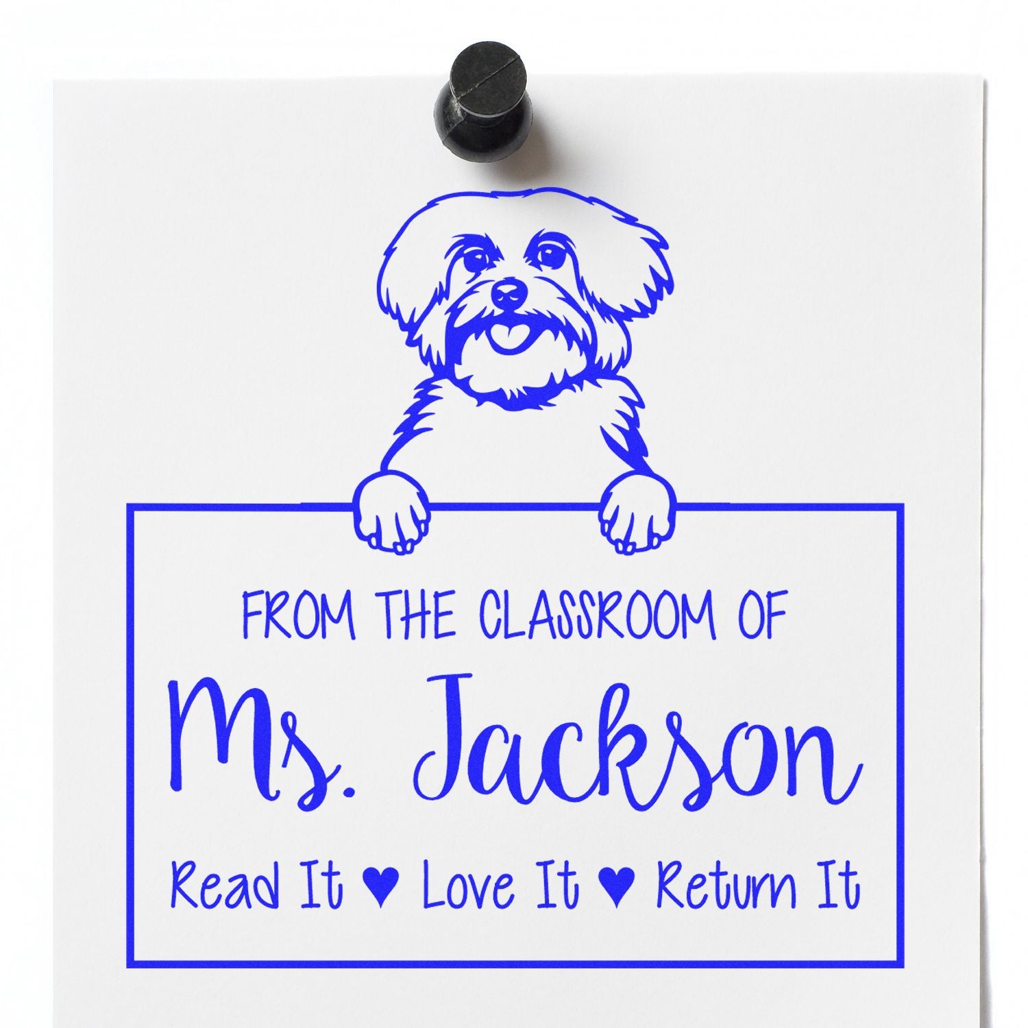 Maltese Dog Personalized Library Book Check-Out Stamp - Engineer Seal Stamps