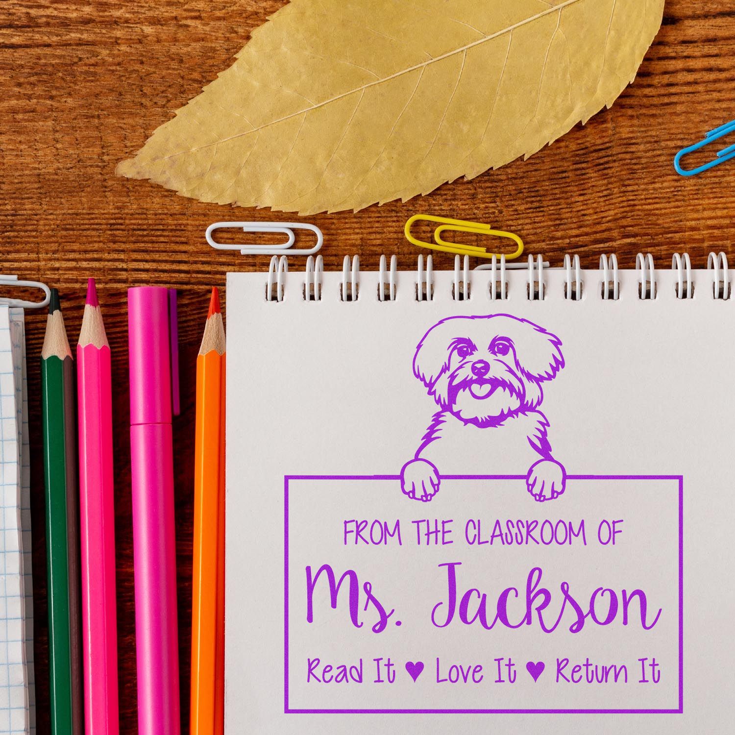 Personalizable Classroom Resource Stamp with Maltese Dog - Engineer Seal Stamps