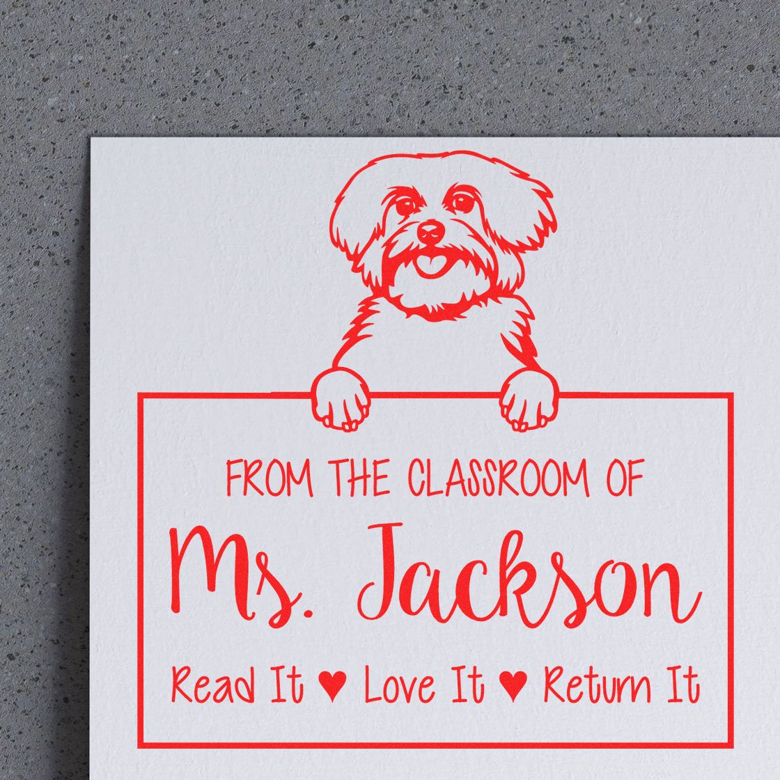 Personalizable Classroom Resource Stamp with Maltese Dog - Engineer Seal Stamps