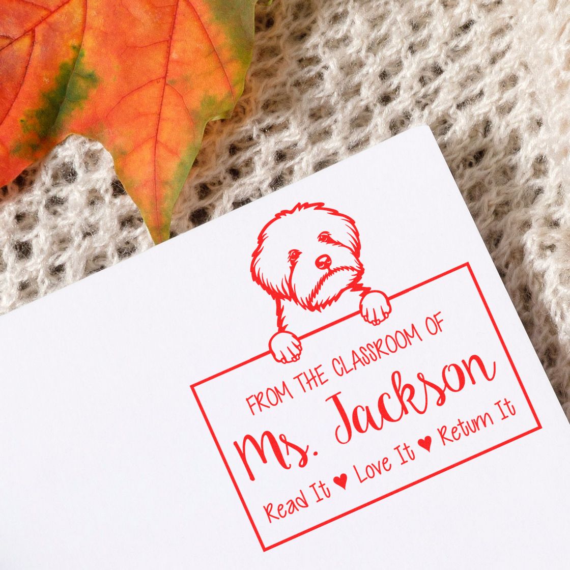 Personalizable Teacher Nameplate Stamp with Maltipoo Dog - Engineer Seal Stamps