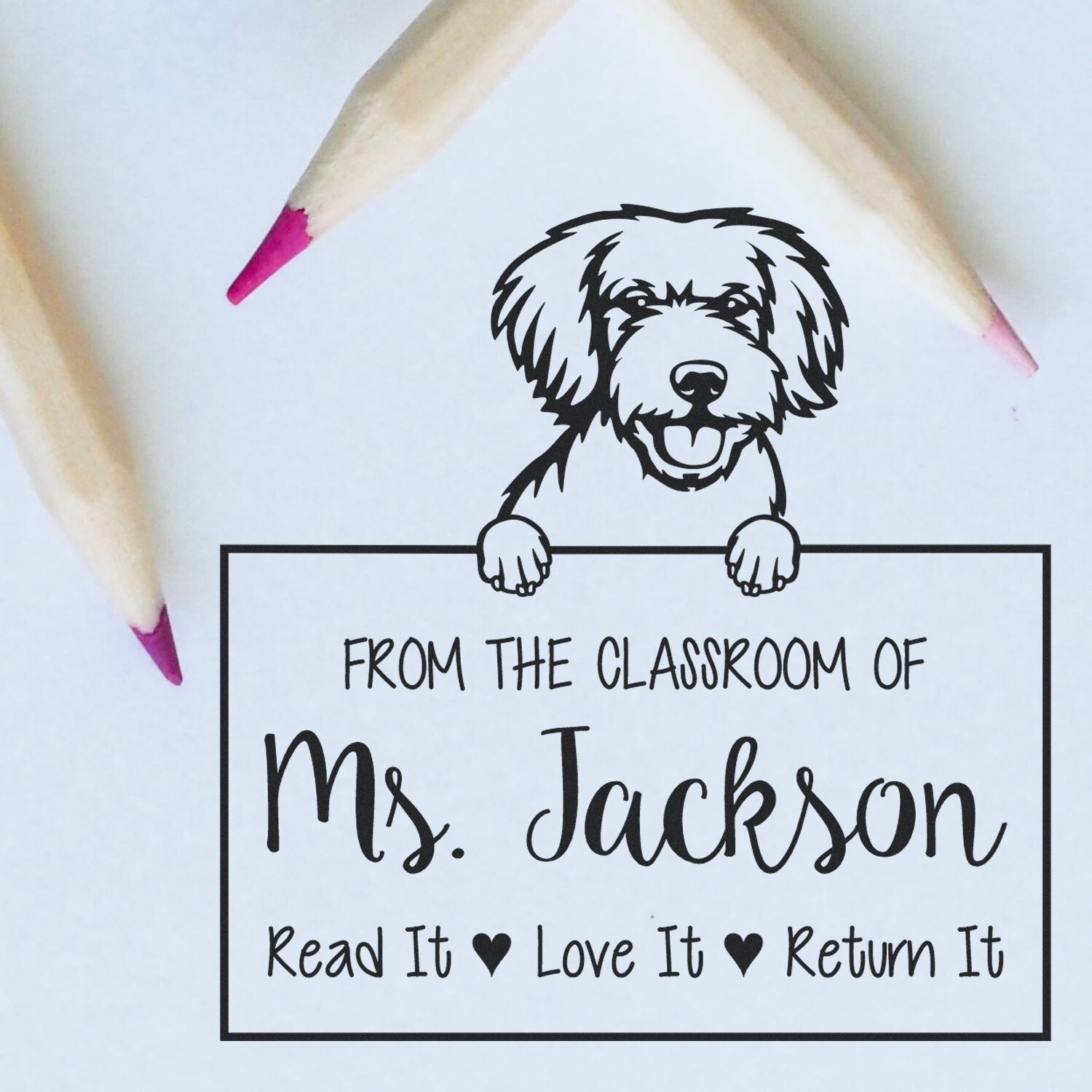 Miniature Golden Doodle Dog Personalized Love Books, Return Books Stamp - Engineer Seal Stamps