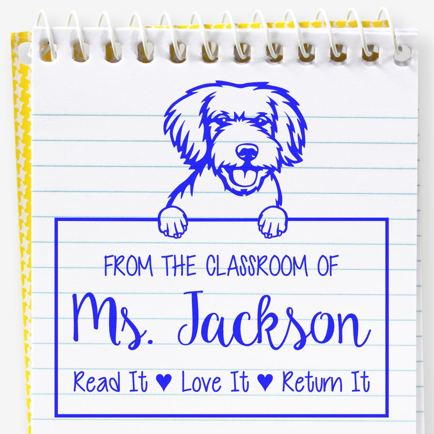 Personalizable Book Personalization Tool Stamp with Miniature Golden Doodle Dog - Engineer Seal Stamps