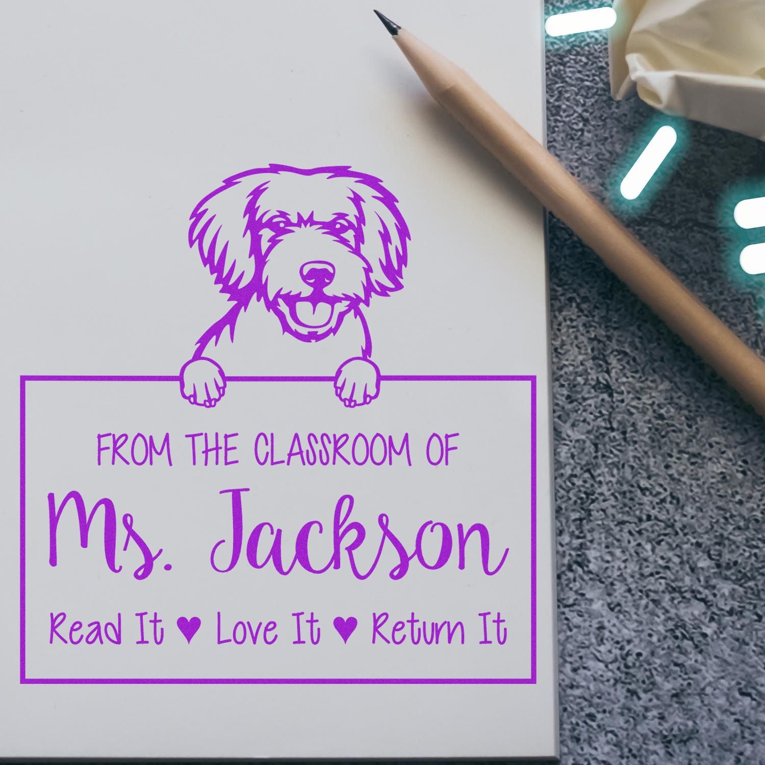 Miniature Golden Doodle Custom Read It Love It Return It For Teachers Stamp - Engineer Seal Stamps