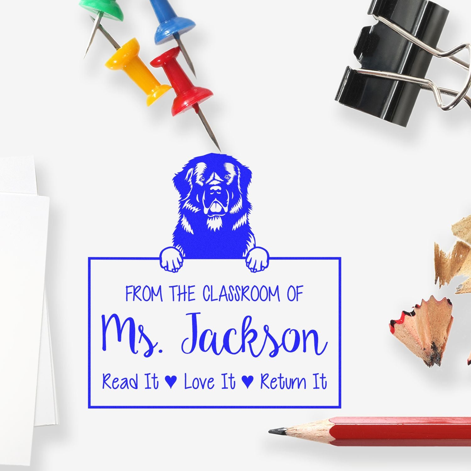 Personalizable Library Tools For Classroom Stamp with Newfoundland Dog - Engineer Seal Stamps