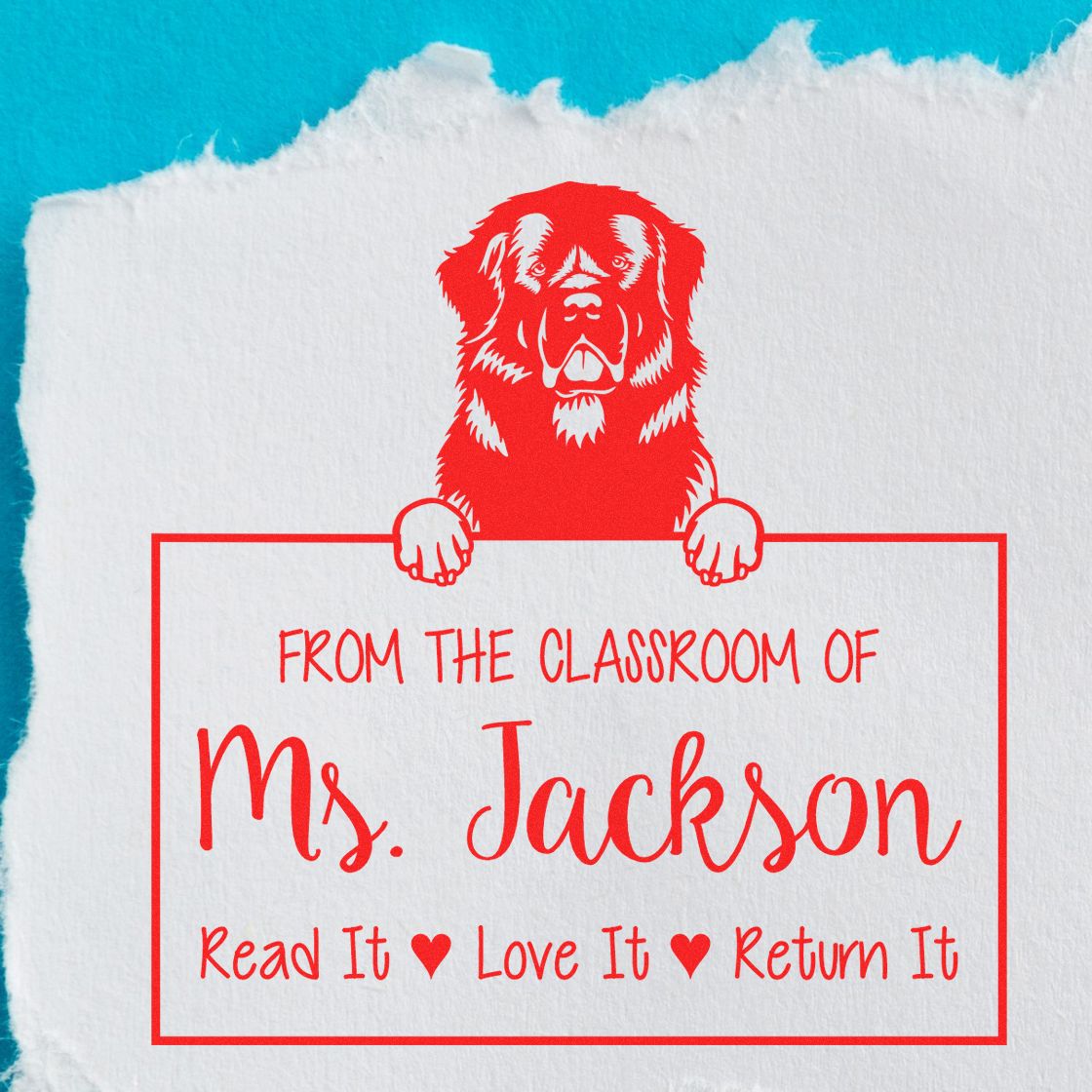 Personalizable Library Tools For Classroom Stamp with Newfoundland Dog - Engineer Seal Stamps