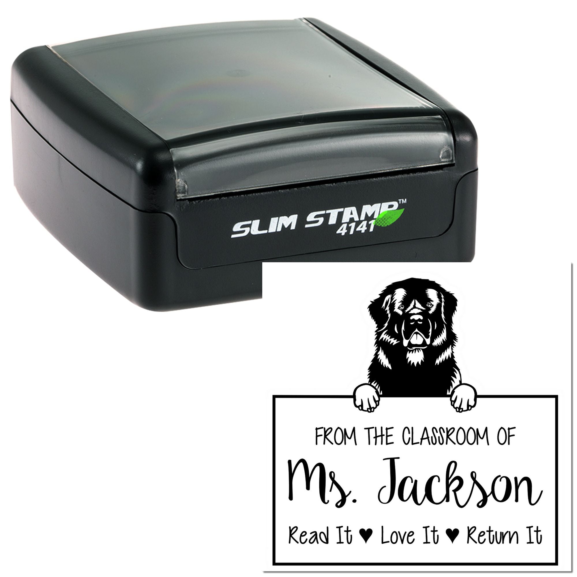 Personalizable Library Tools For Classroom Stamp with Newfoundland Dog - Engineer Seal Stamps
