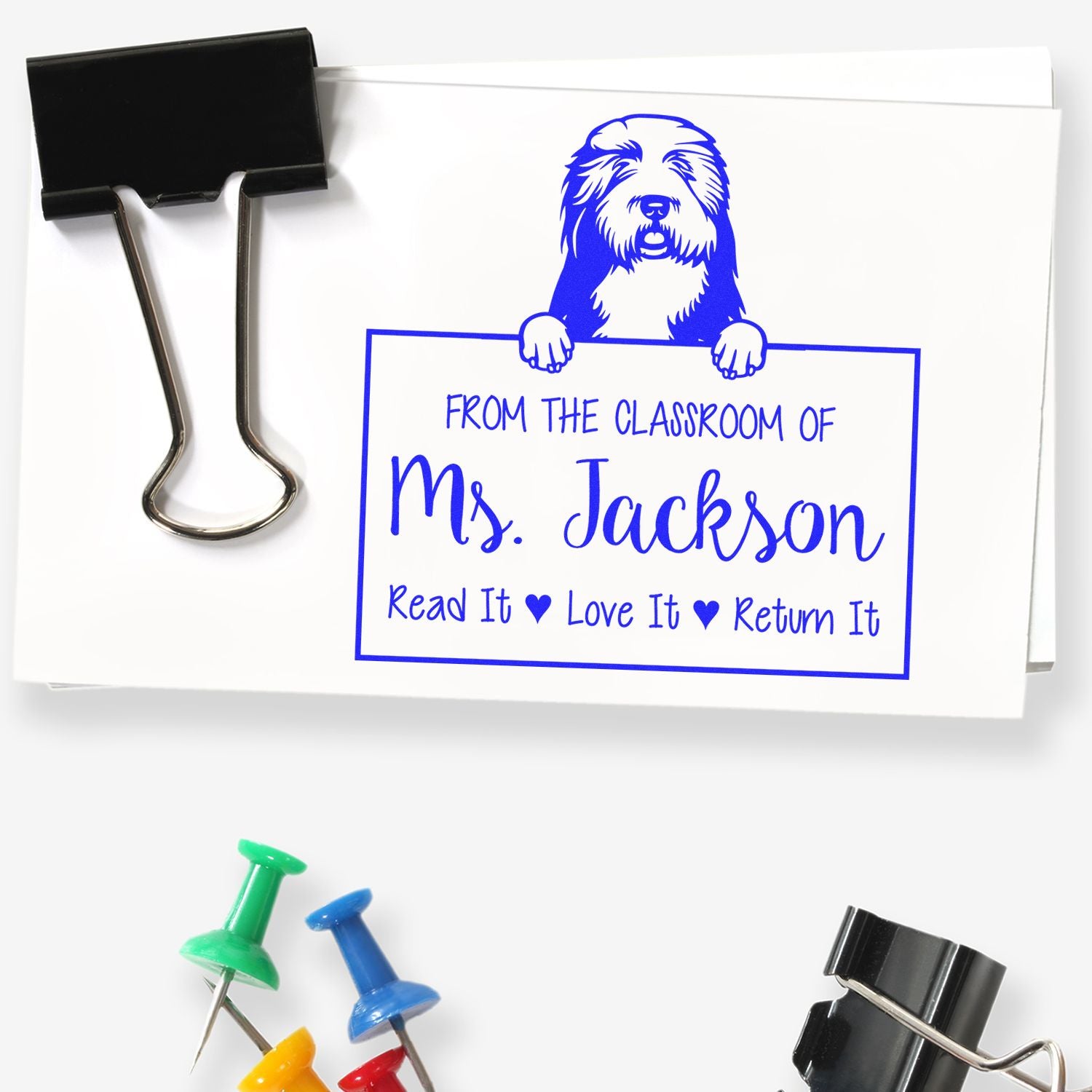 Old English Sheepdogs Dog Personalizable Classroom Stamp - Engineer Seal Stamps