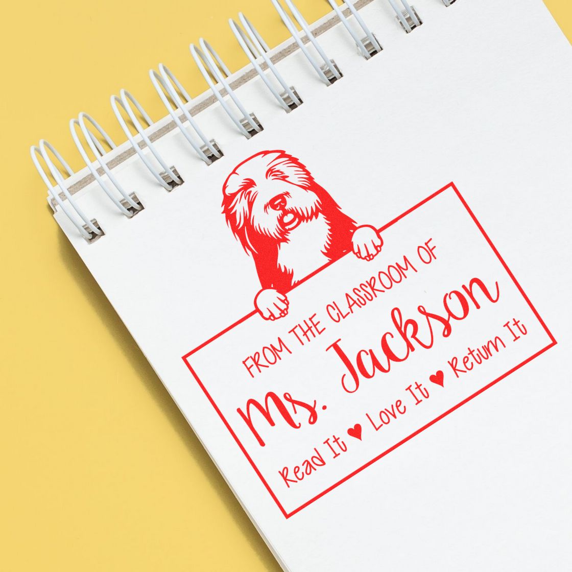 Personalizable Teacher Library Personalization Stamp with Old English Sheepdogs Dog - Engineer Seal Stamps