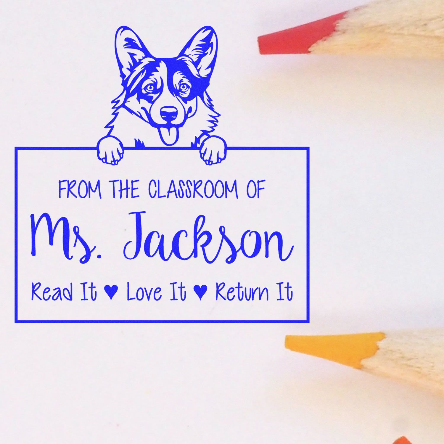 Pembroke Welsh Corgis Dog Personalizable Teacher Name Stamp - Engineer Seal Stamps