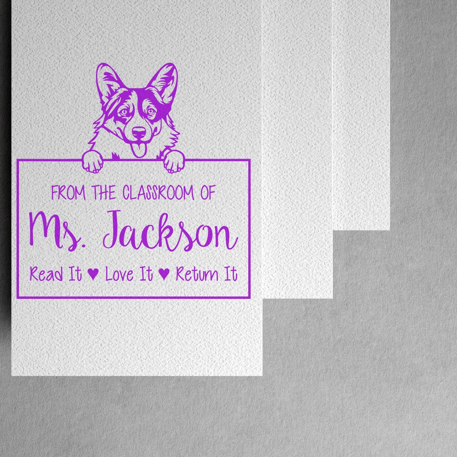 Personalizable From The Desk Of Teacher Stamp with Pembroke Welsh Corgis Dog - Engineer Seal Stamps