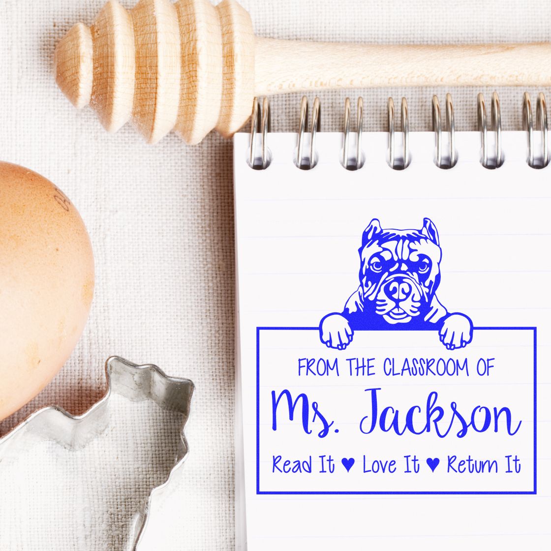 Personalizable Classroom Book Ownership Stamp with Pitbull Dog - Engineer Seal Stamps