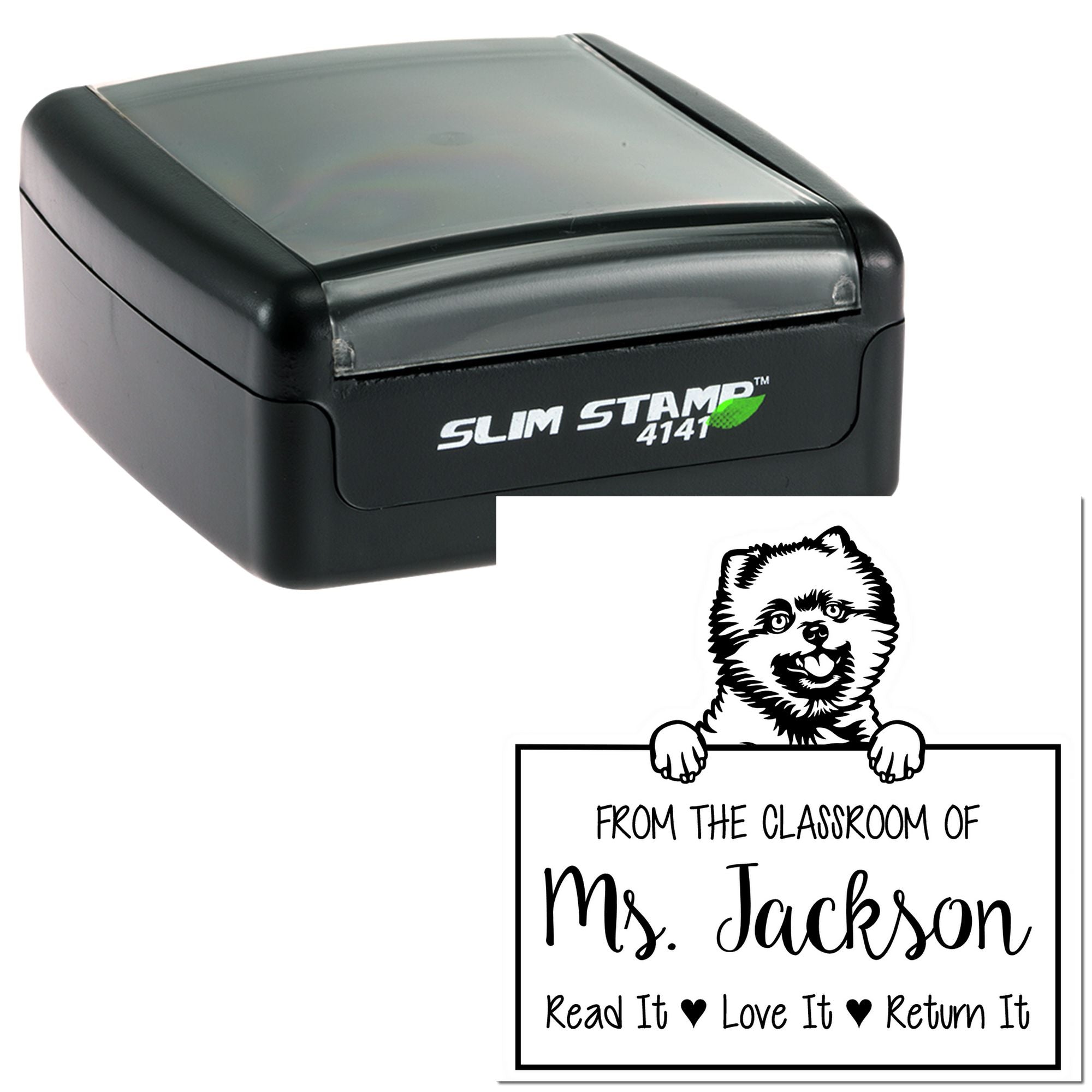 Personalizable Name For Library Books Stamp with Pomeranians Dog - Engineer Seal Stamps