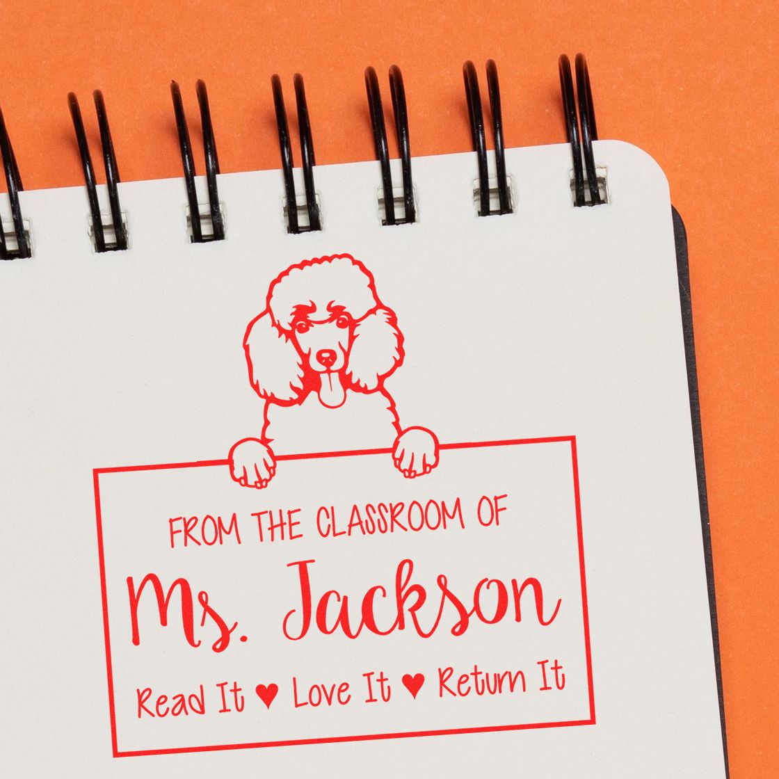 Personalizable Teacher Library Tool Stamp with Poodle Dog - Engineer Seal Stamps