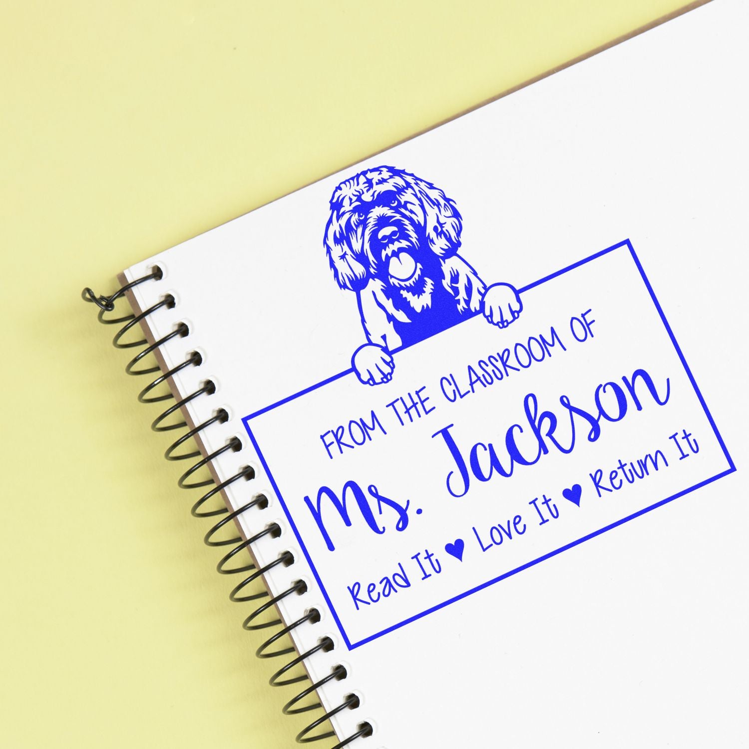 Personalizable Love Your Library Stamp with Portuguese Water Dog - Engineer Seal Stamps