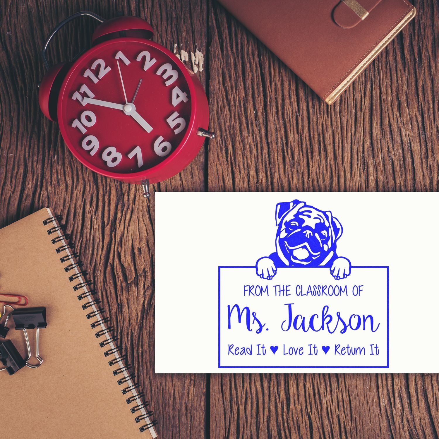 Pug Dog Personalizable Teacher Library Stamp - Engineer Seal Stamps