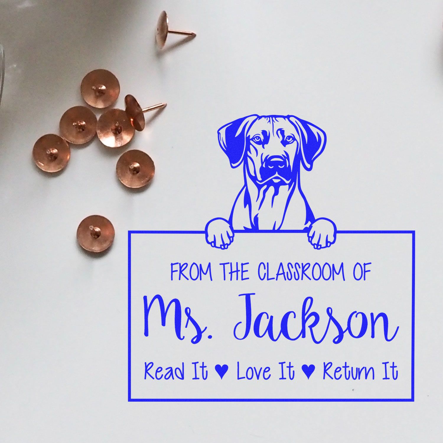 Personalizable Book Organization Tools Stamp with Rhodesian Ridgeback Dog - Engineer Seal Stamps