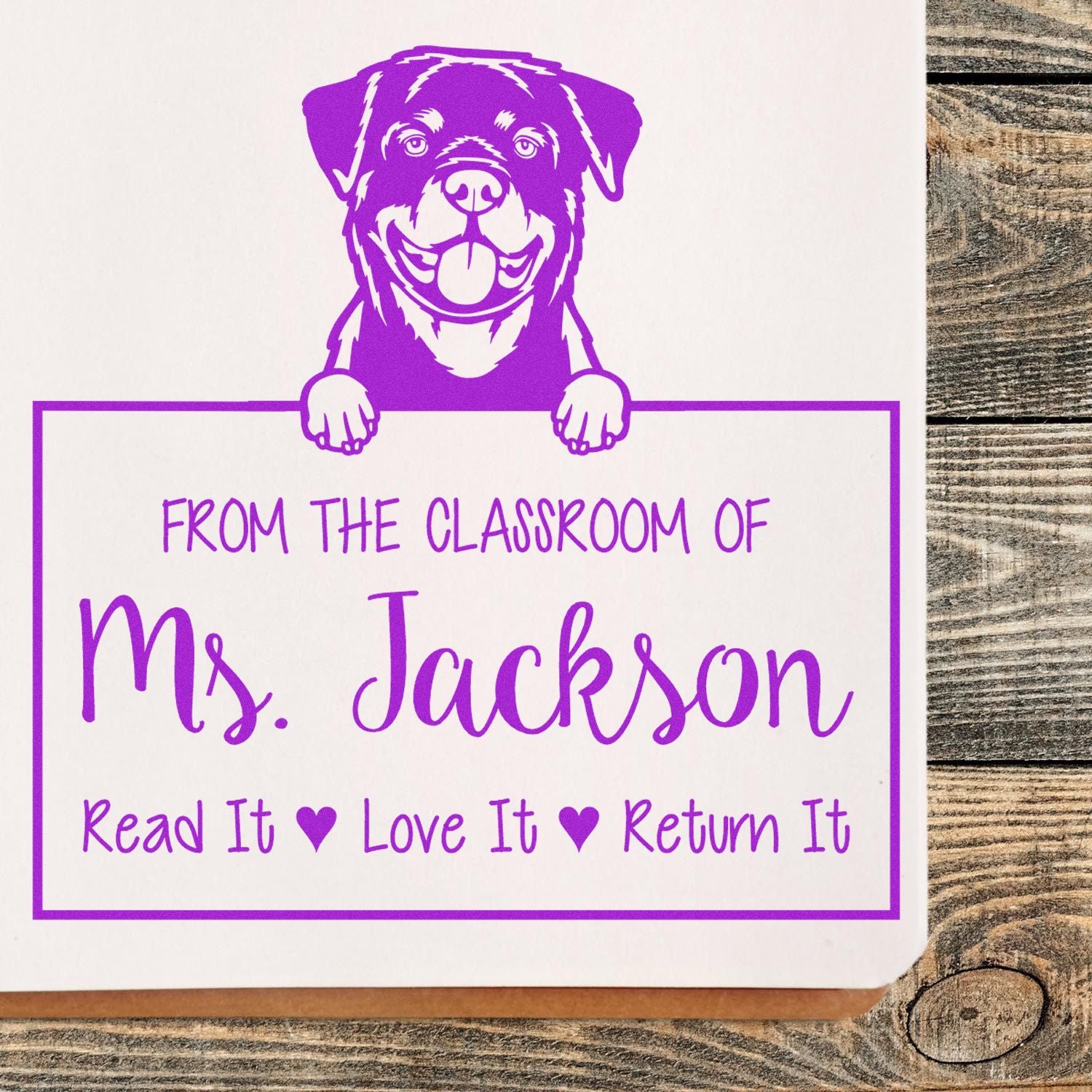 Rottweiler Dog Personalizable Return My Book Stamp - Engineer Seal Stamps