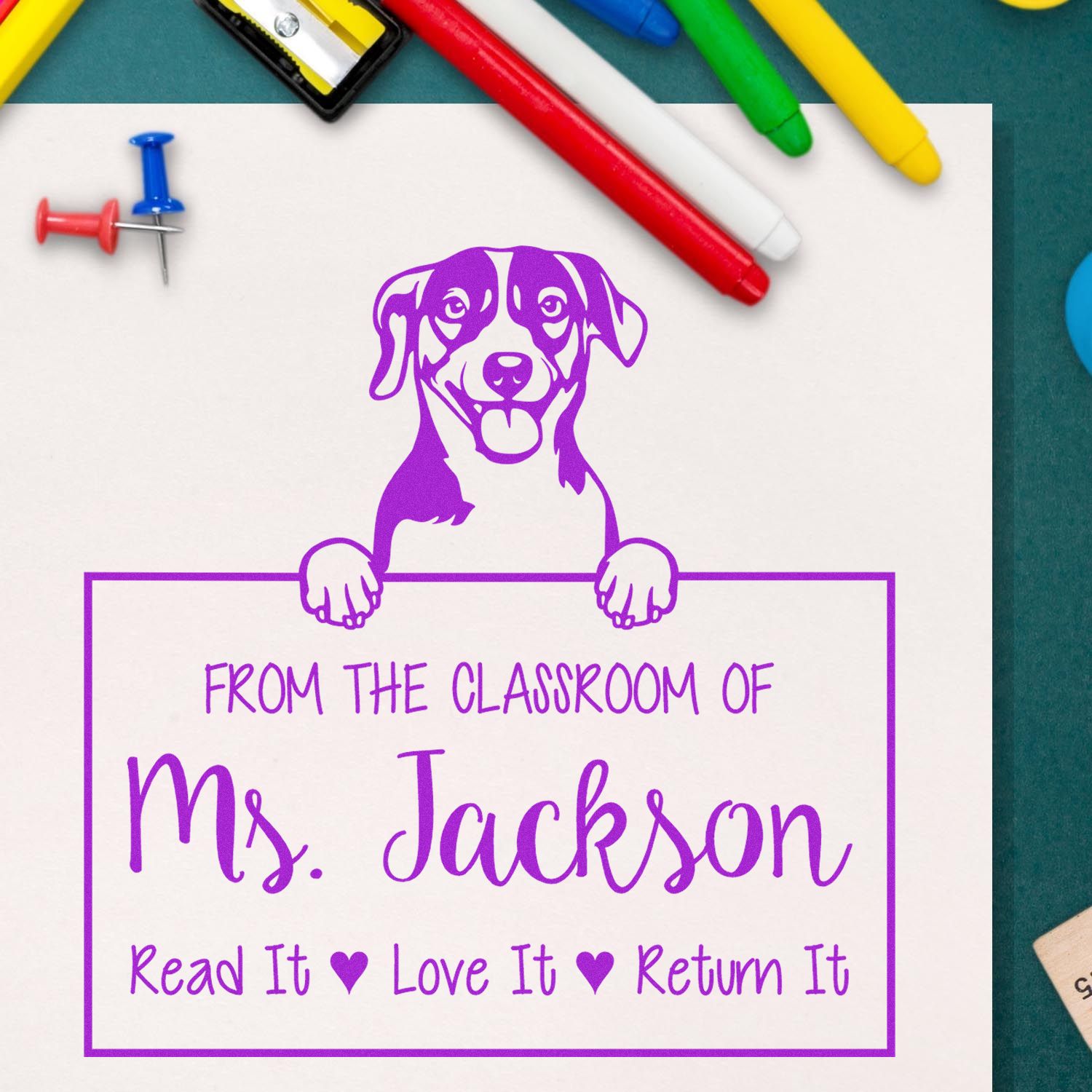 Russell Terrier Dog Personalizable Borrowed Library Book Stamp - Engineer Seal Stamps