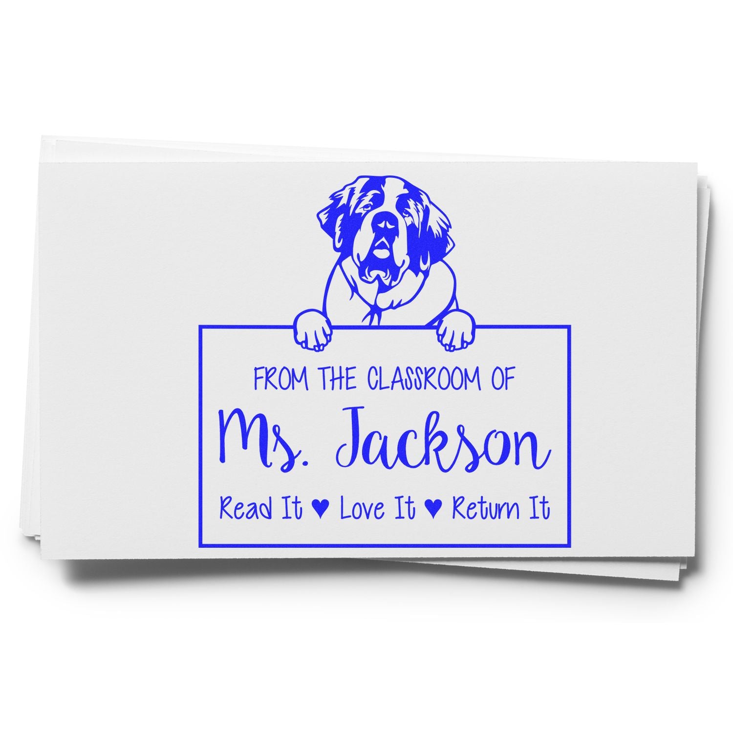 Personalizable Library Tools For Teachers Stamp with Saint Bernard Dog - Engineer Seal Stamps