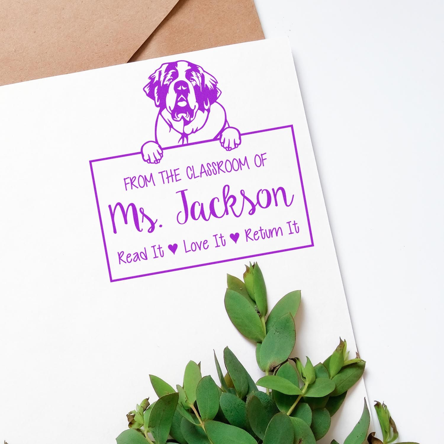 Saint Bernard Dog Personalizable Please Return Book Stamp - Engineer Seal Stamps