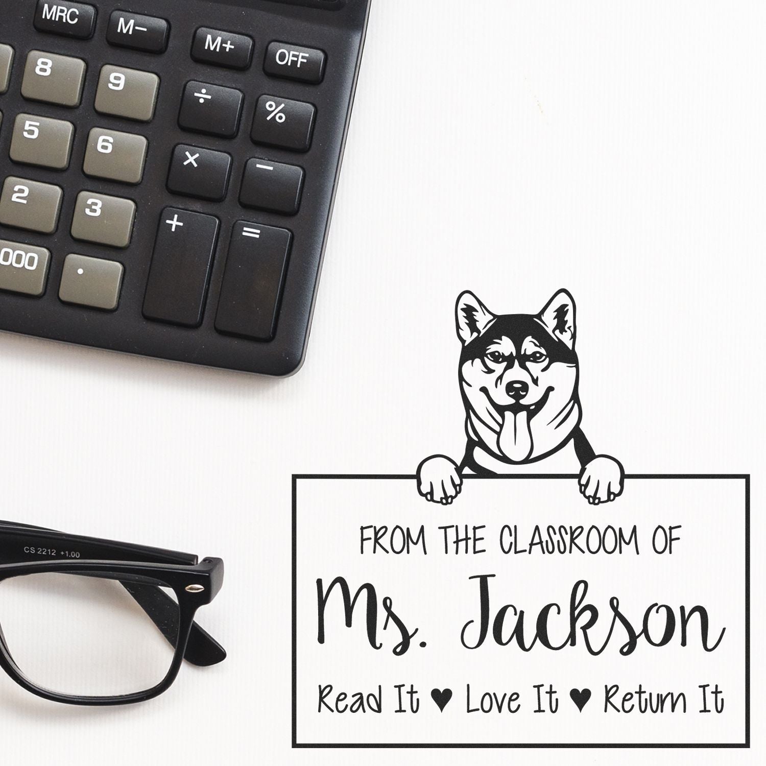 Personalizable Classroom Ownership Stamp with Schnauzer Dog - Engineer Seal Stamps