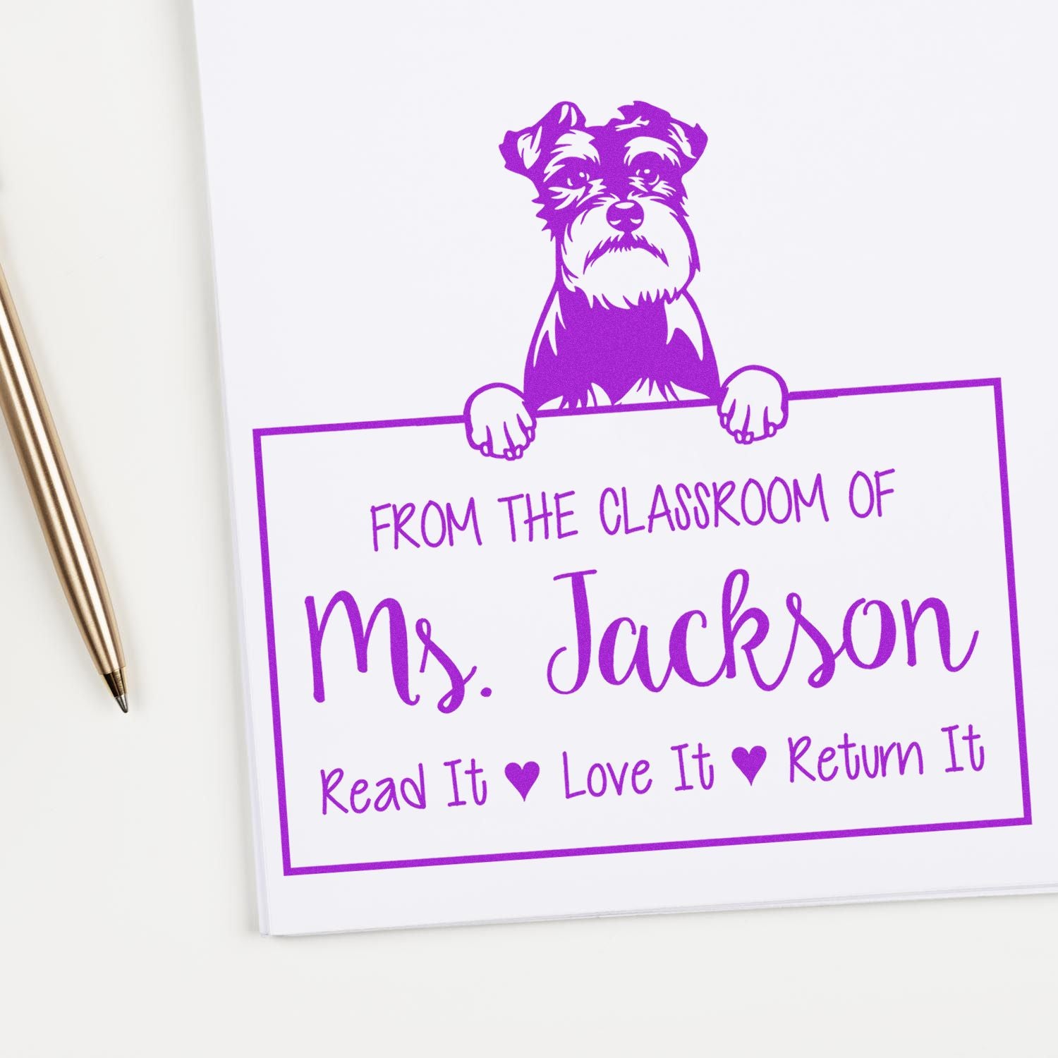 Personalizable Classroom Ownership Stamp with Schnauzer Dog - Engineer Seal Stamps