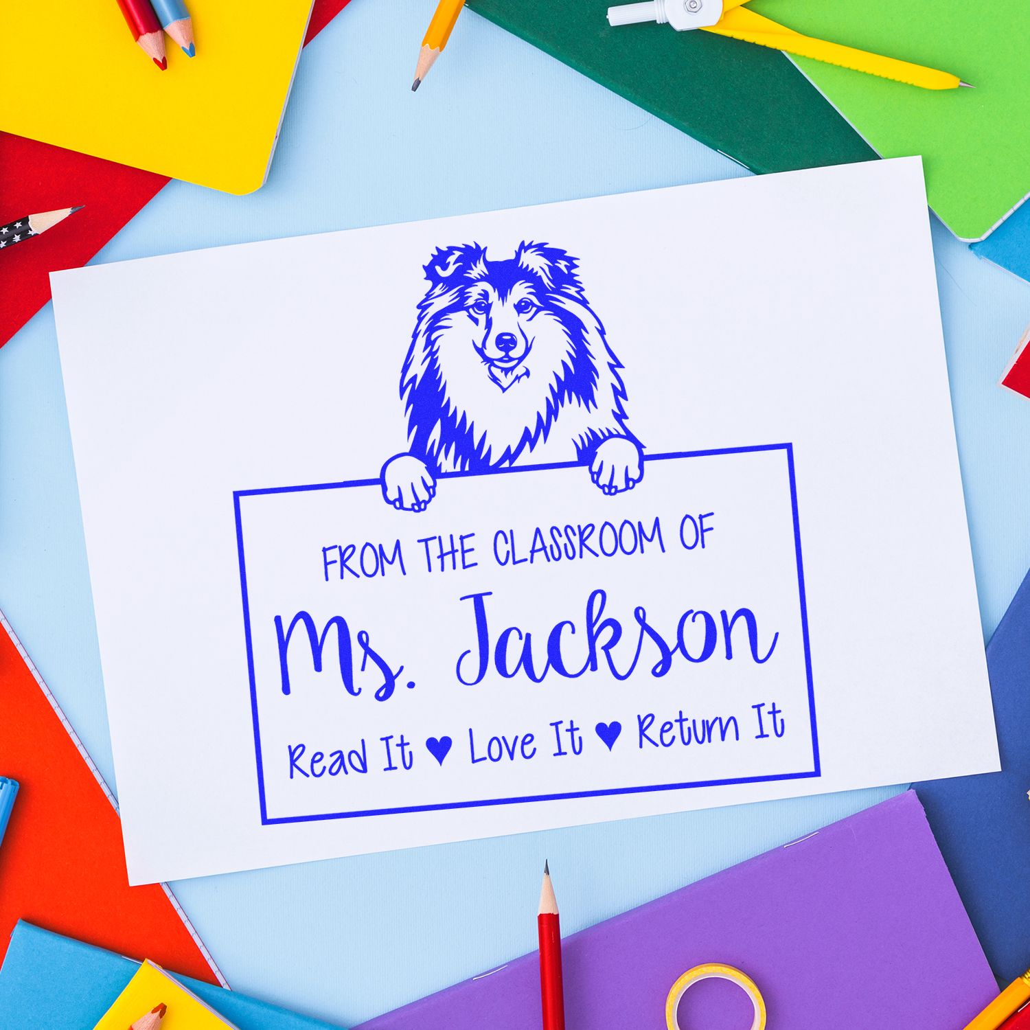 Personalizable Love Books, Return Books Stamp with Shetland Sheepdog Dog - Engineer Seal Stamps