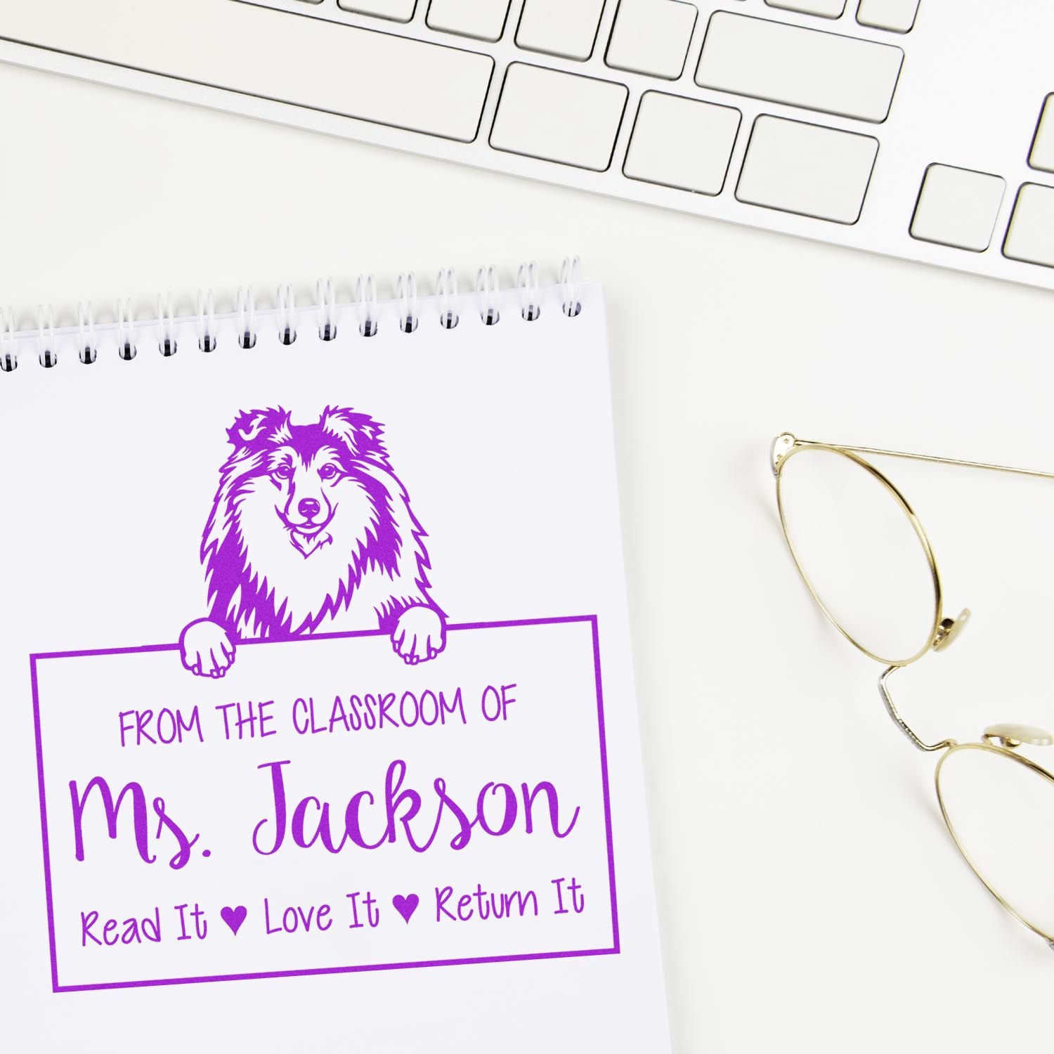 Personalizable Love Books, Return Books Stamp with Shetland Sheepdog Dog - Engineer Seal Stamps