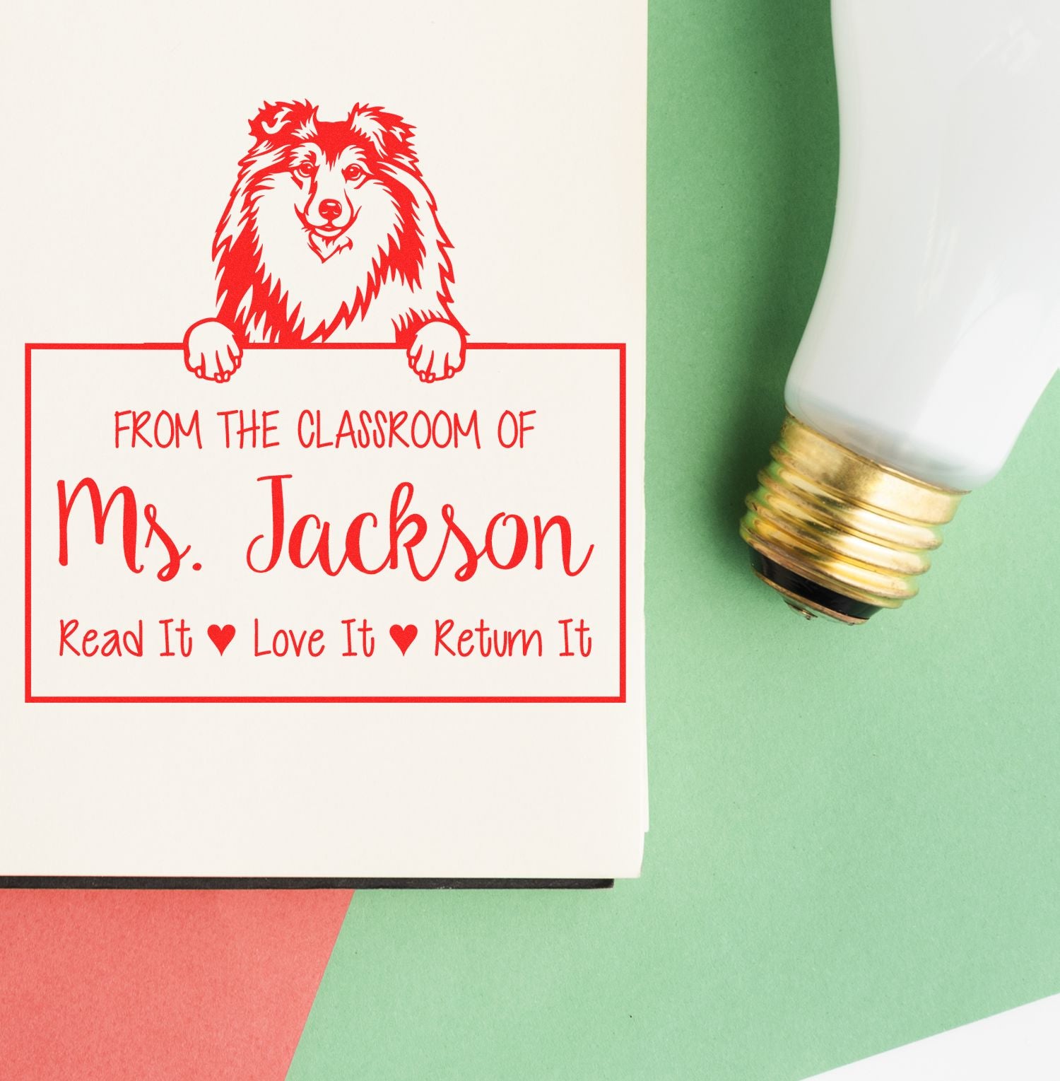 Personalizable Love Books, Return Books Stamp with Shetland Sheepdog Dog - Engineer Seal Stamps