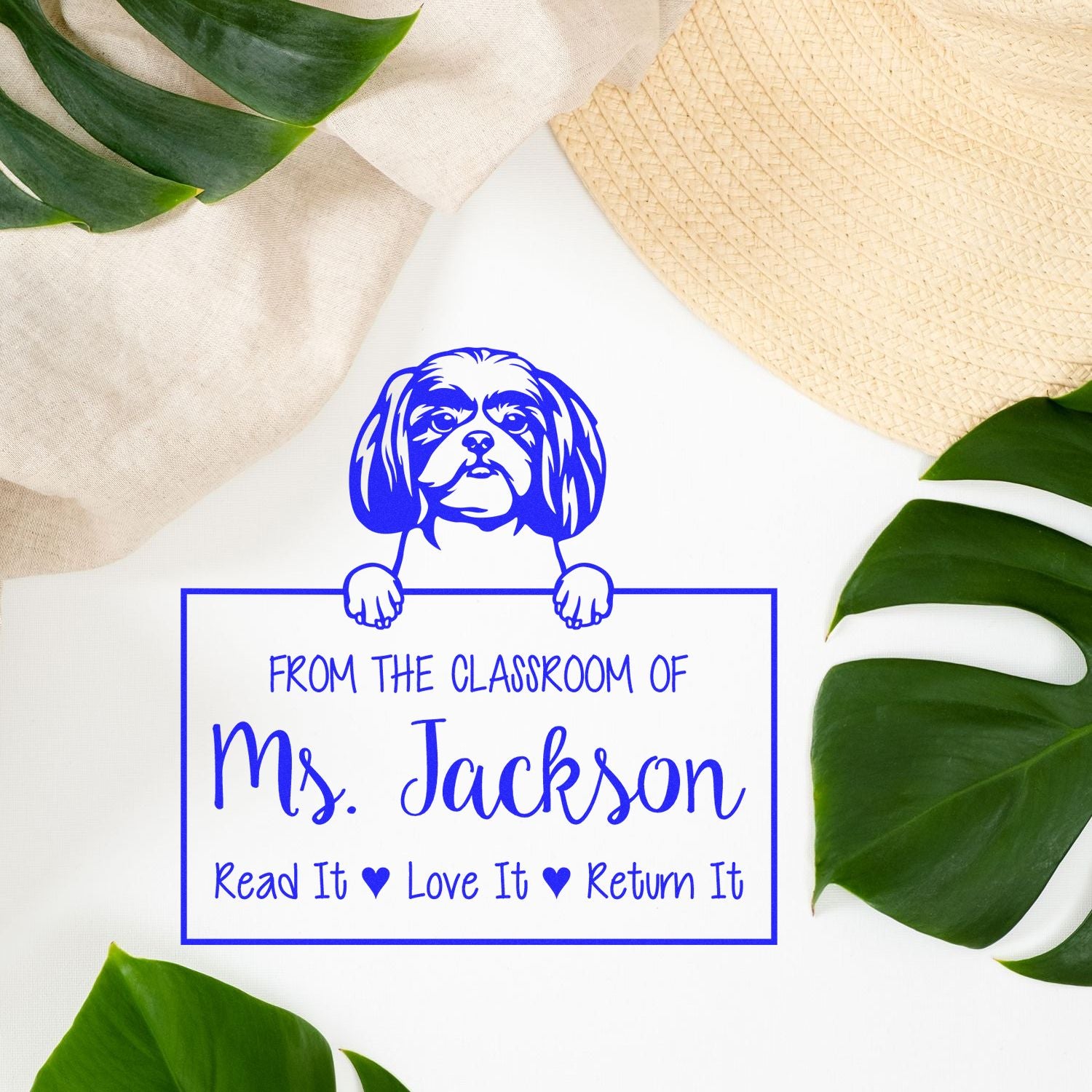 Customizable Classroom Stamp with Shitzu Dog - Engineer Seal Stamps