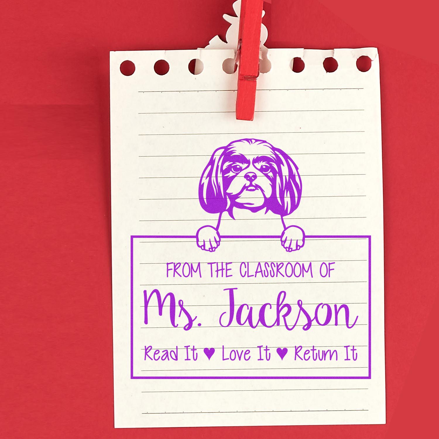 Customizable Classroom Stamp with Shitzu Dog - Engineer Seal Stamps