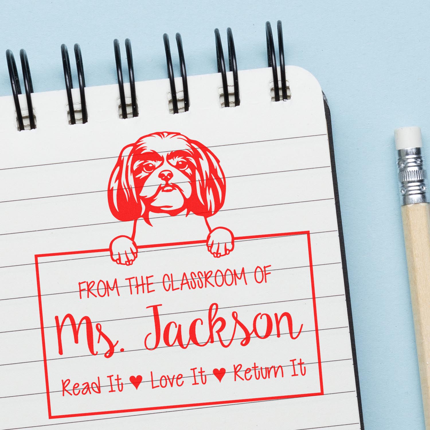 Customizable Classroom Stamp with Shitzu Dog - Engineer Seal Stamps