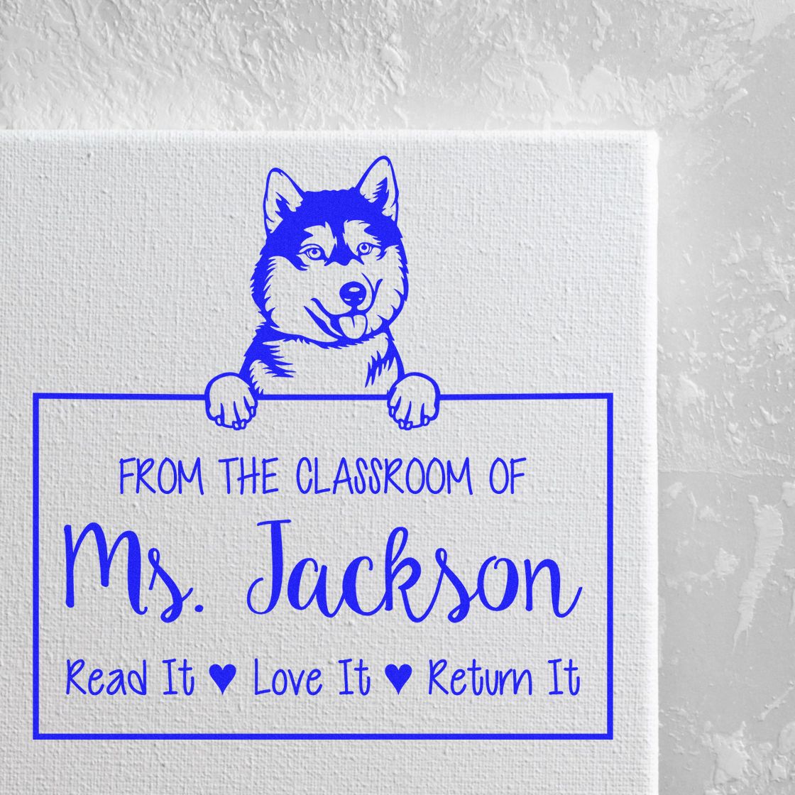 Customizable Teacher Name Stamp with Siberian Husky Dog - Engineer Seal Stamps
