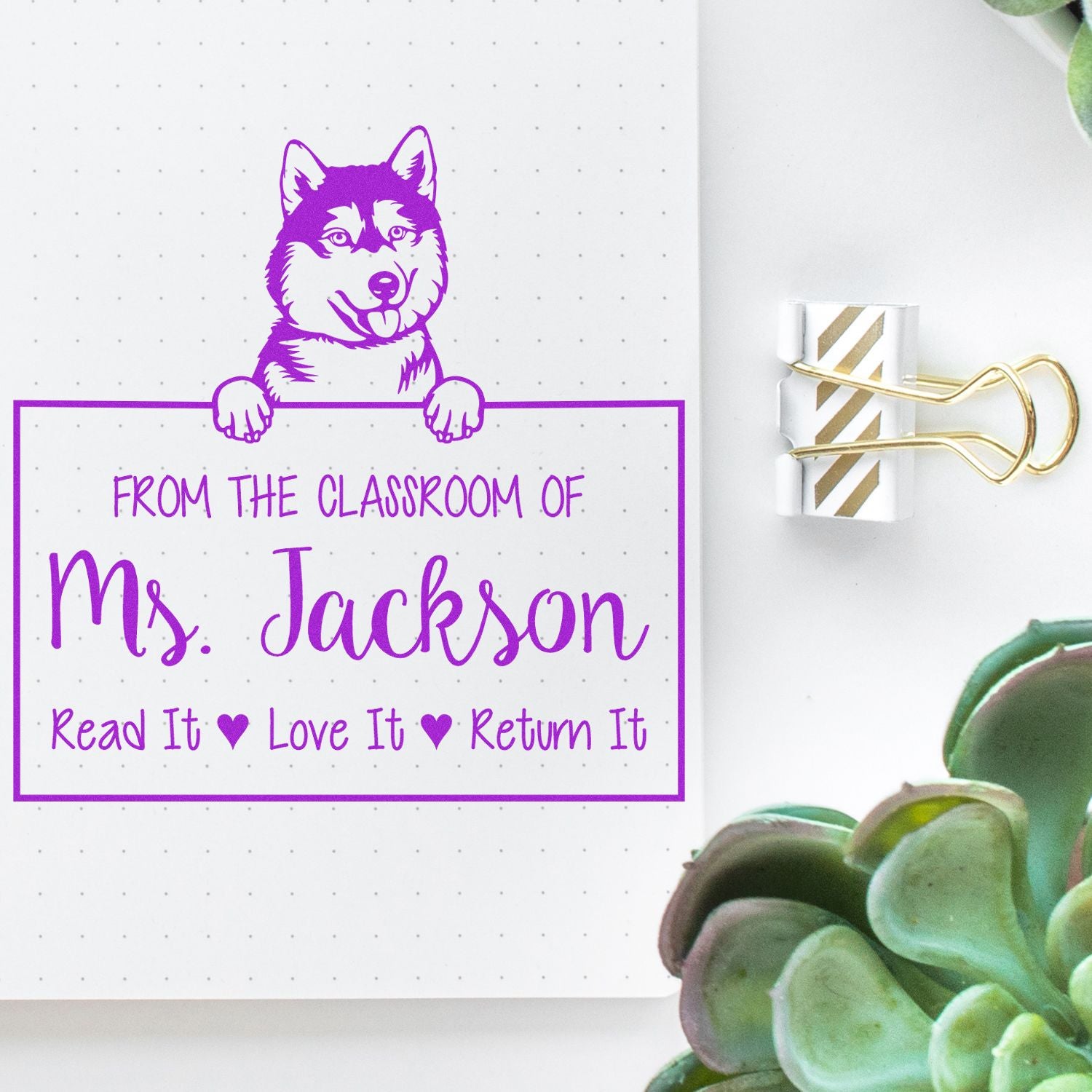 Customizable Teacher Name Stamp with Siberian Husky Dog - Engineer Seal Stamps