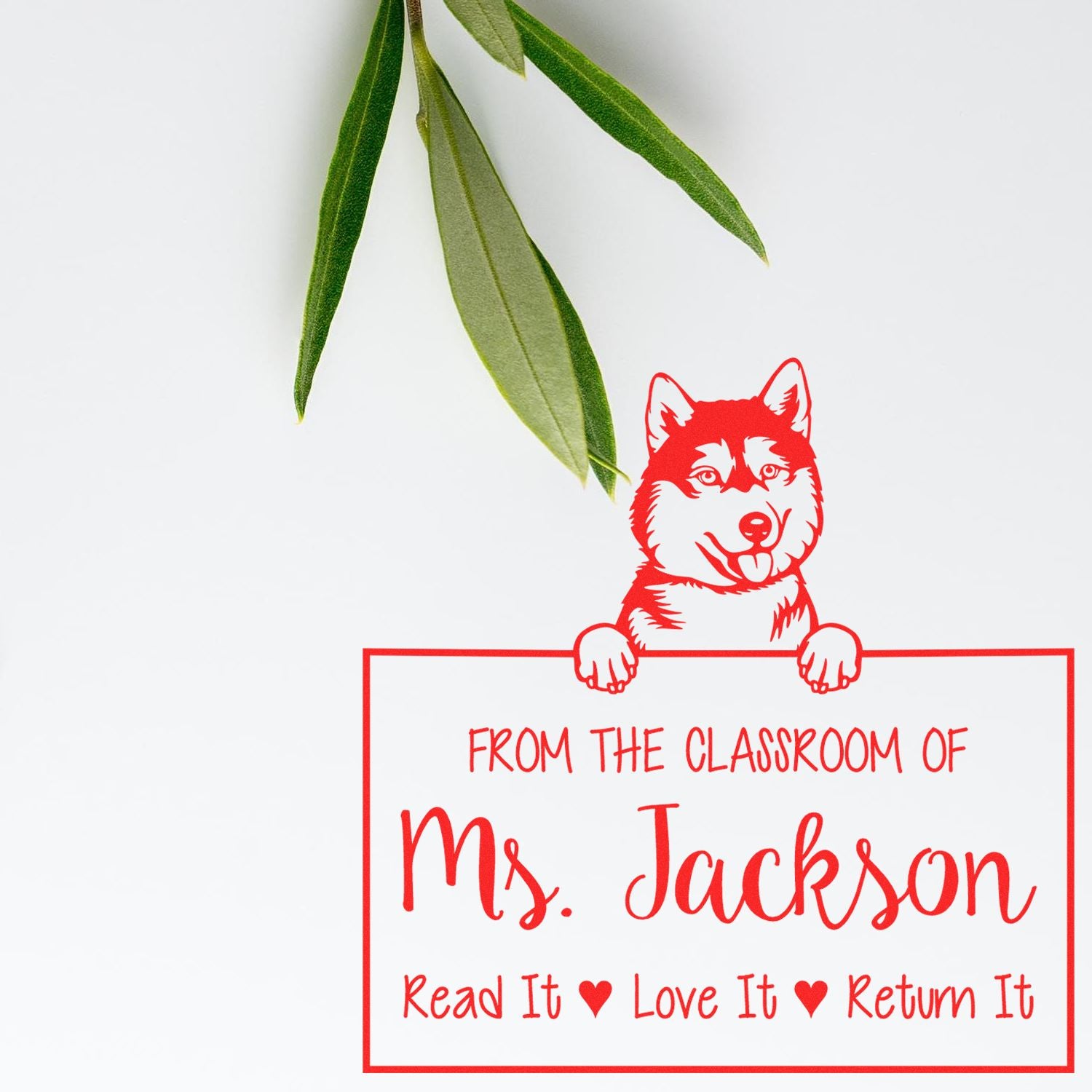 Customizable Teacher Name Stamp with Siberian Husky Dog - Engineer Seal Stamps