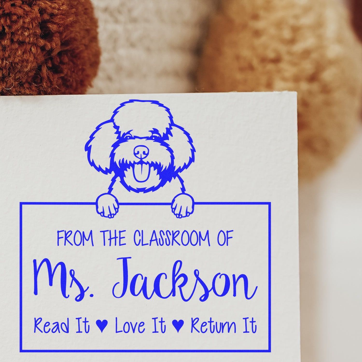 Customizable Book Stamp with Toy Poodle Dog - Engineer Seal Stamps