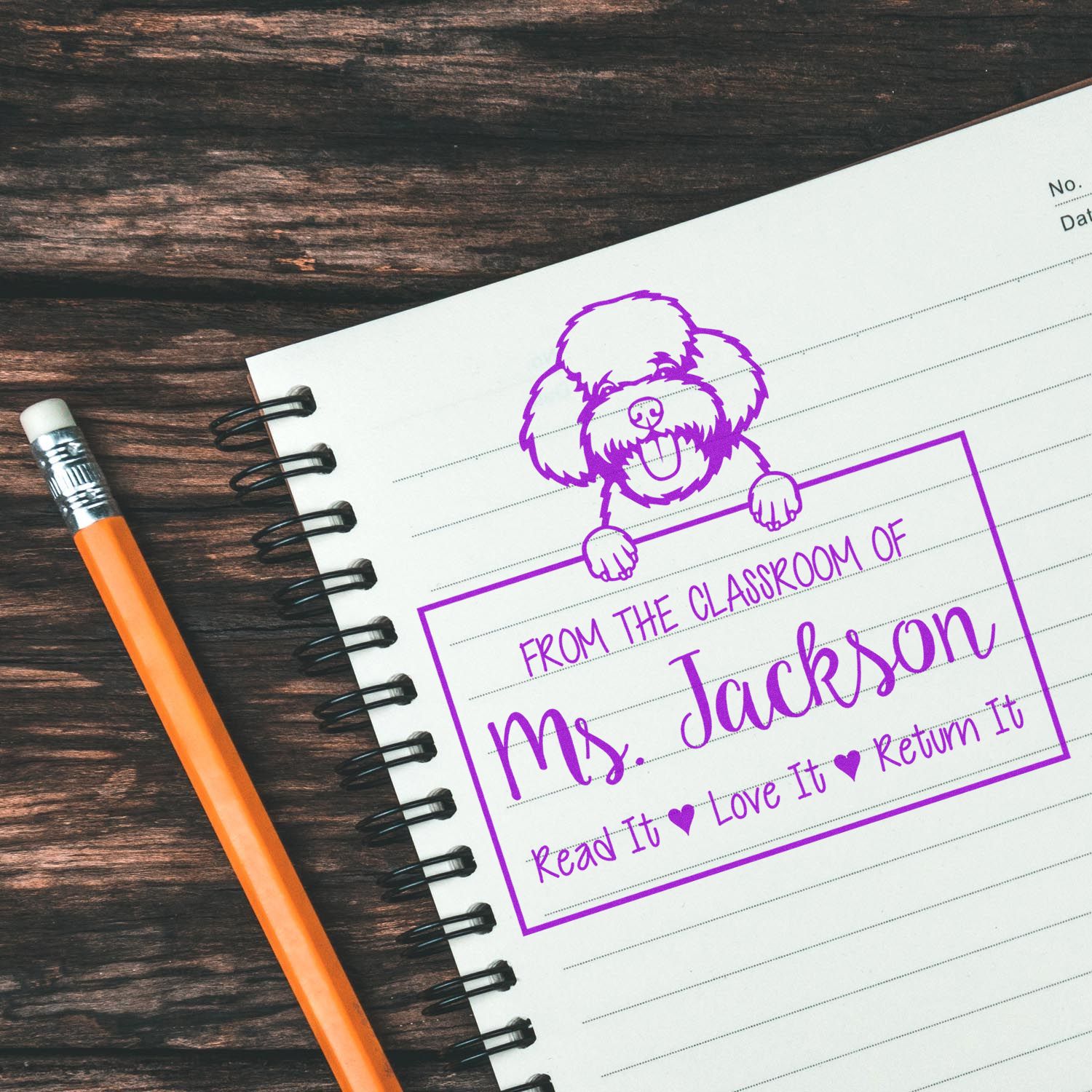 Customizable Book Stamp with Toy Poodle Dog - Engineer Seal Stamps