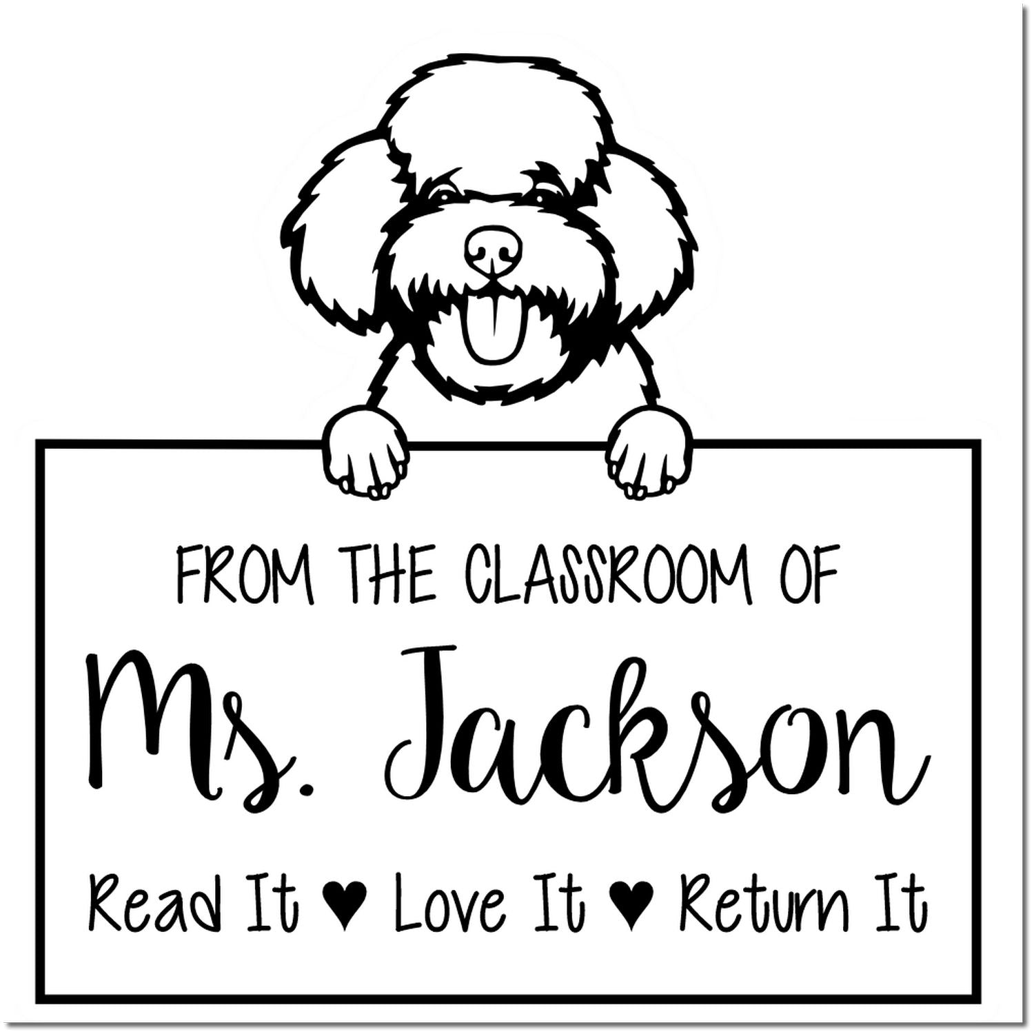 Toy Poodle Customizable Book Lending Stamp - Engineer Seal Stamps