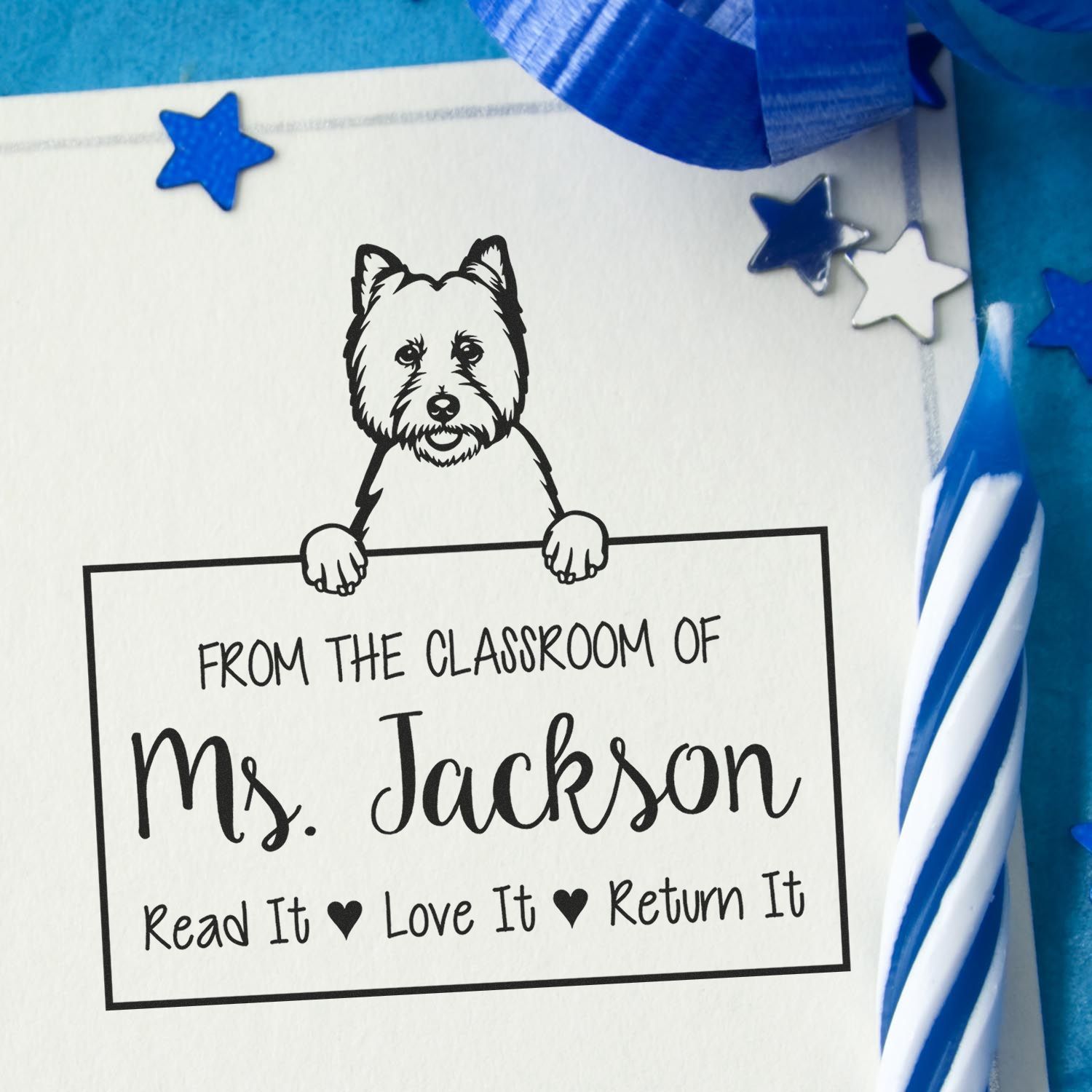 Customizable Teacher Stamp with West Highland White Terrier Dog - Engineer Seal Stamps