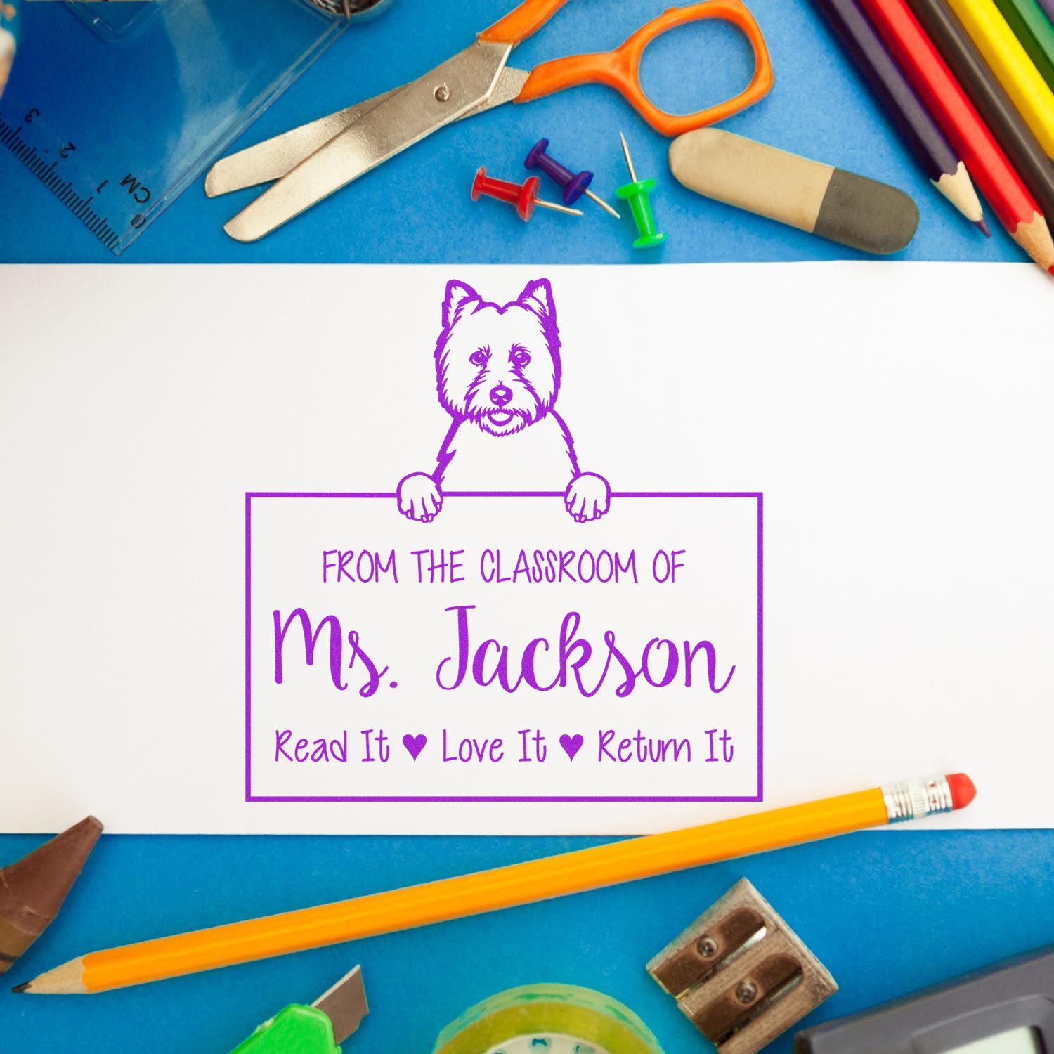 Customizable Teacher Stamp with West Highland White Terrier Dog - Engineer Seal Stamps