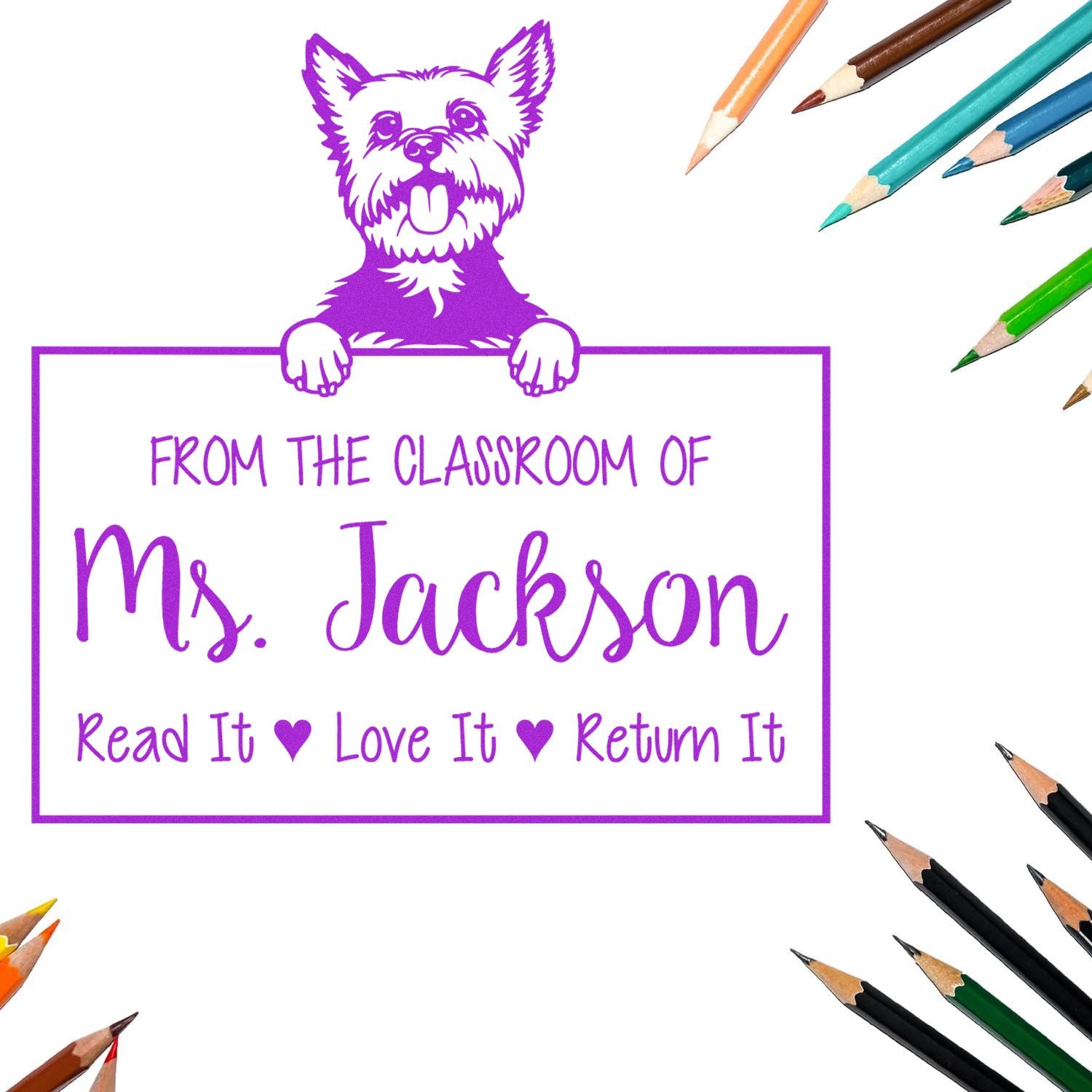 Customizable Teacher Classroom Stamp with Yorkie Dog - Engineer Seal Stamps