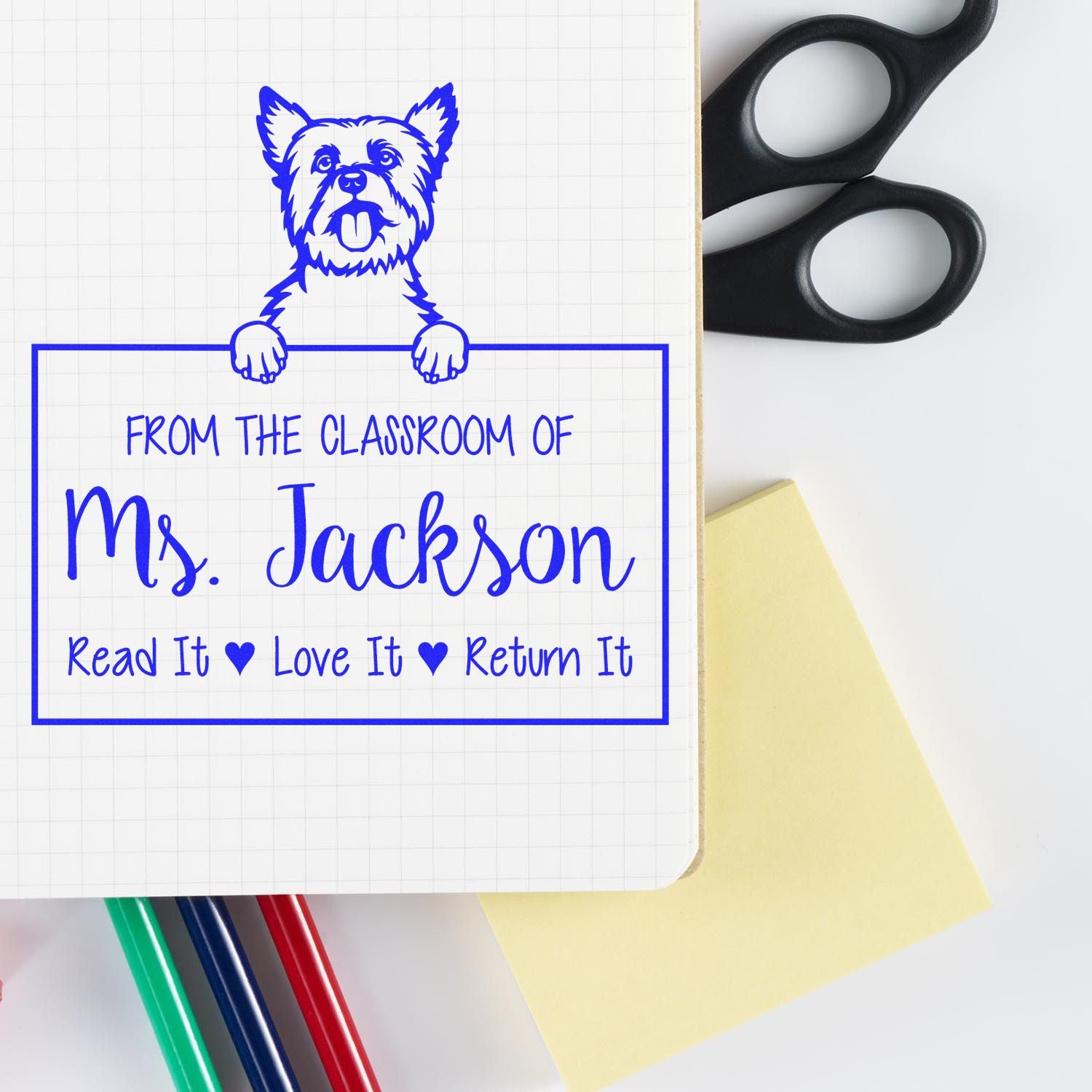 Customizable Name For Teacher Stamp with Yorkshire Terrier Dog - Engineer Seal Stamps