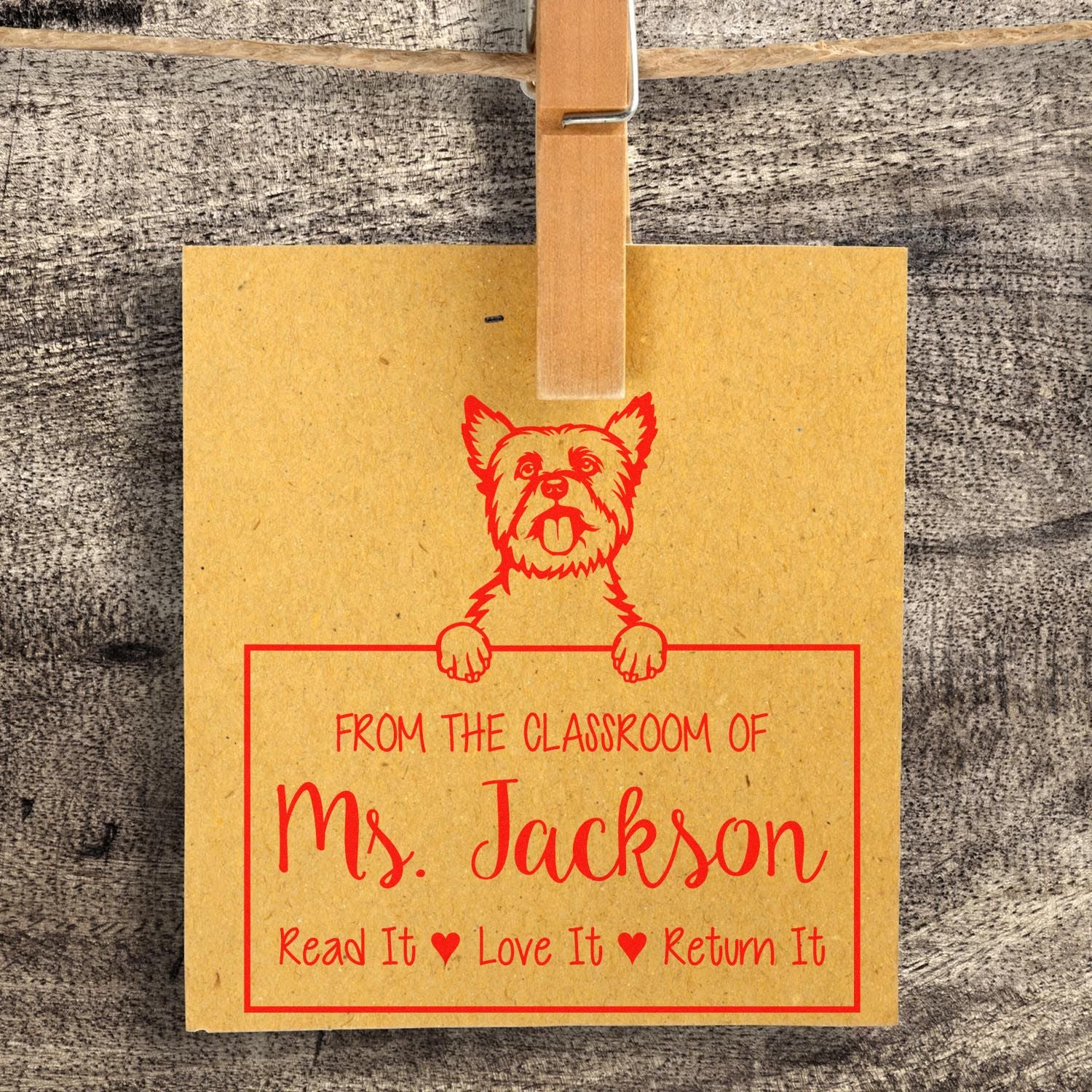 Customizable Name For Teacher Stamp with Yorkshire Terrier Dog - Engineer Seal Stamps