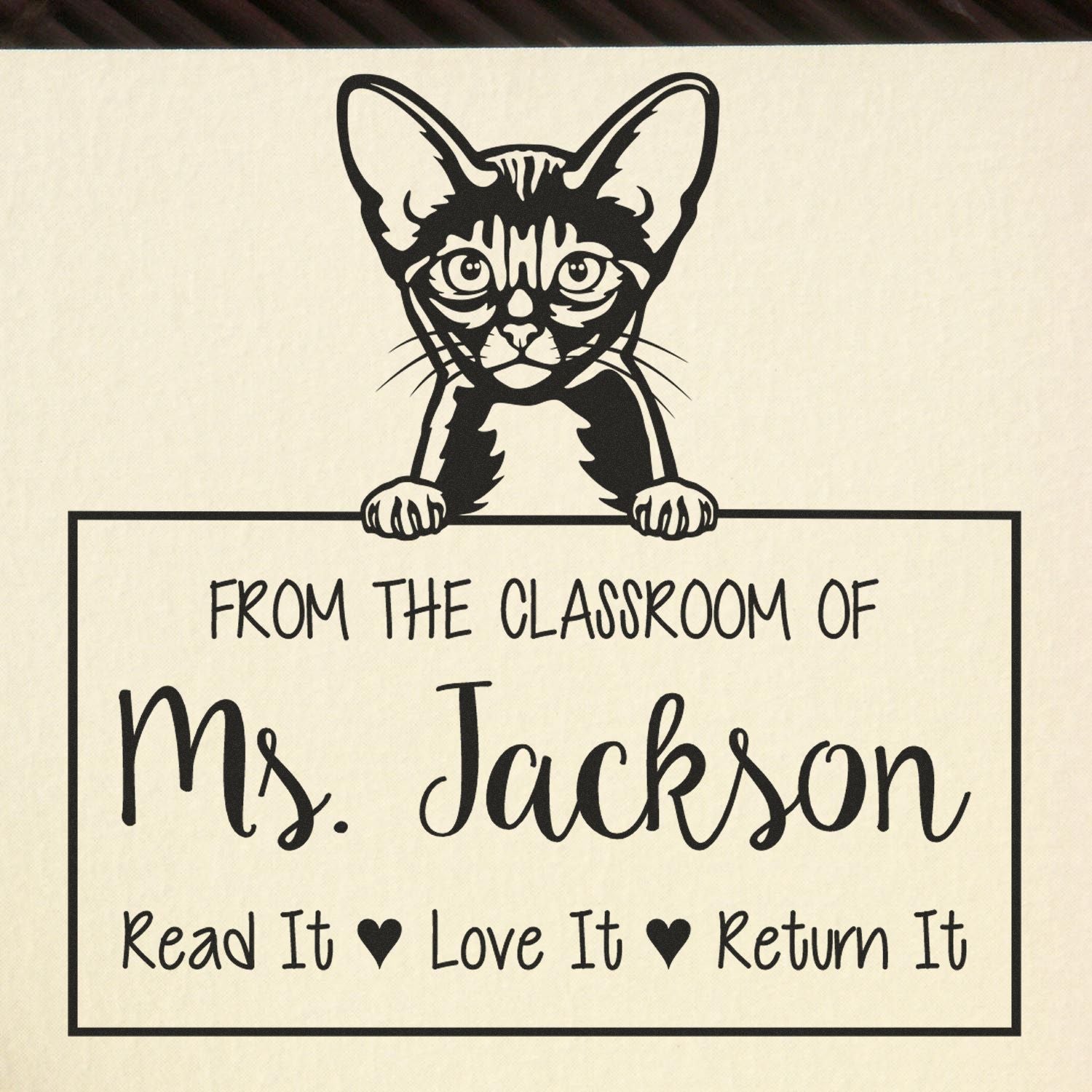 Custom Book Return Reminder Stamp with Abyssinian Cat - Engineer Seal Stamps