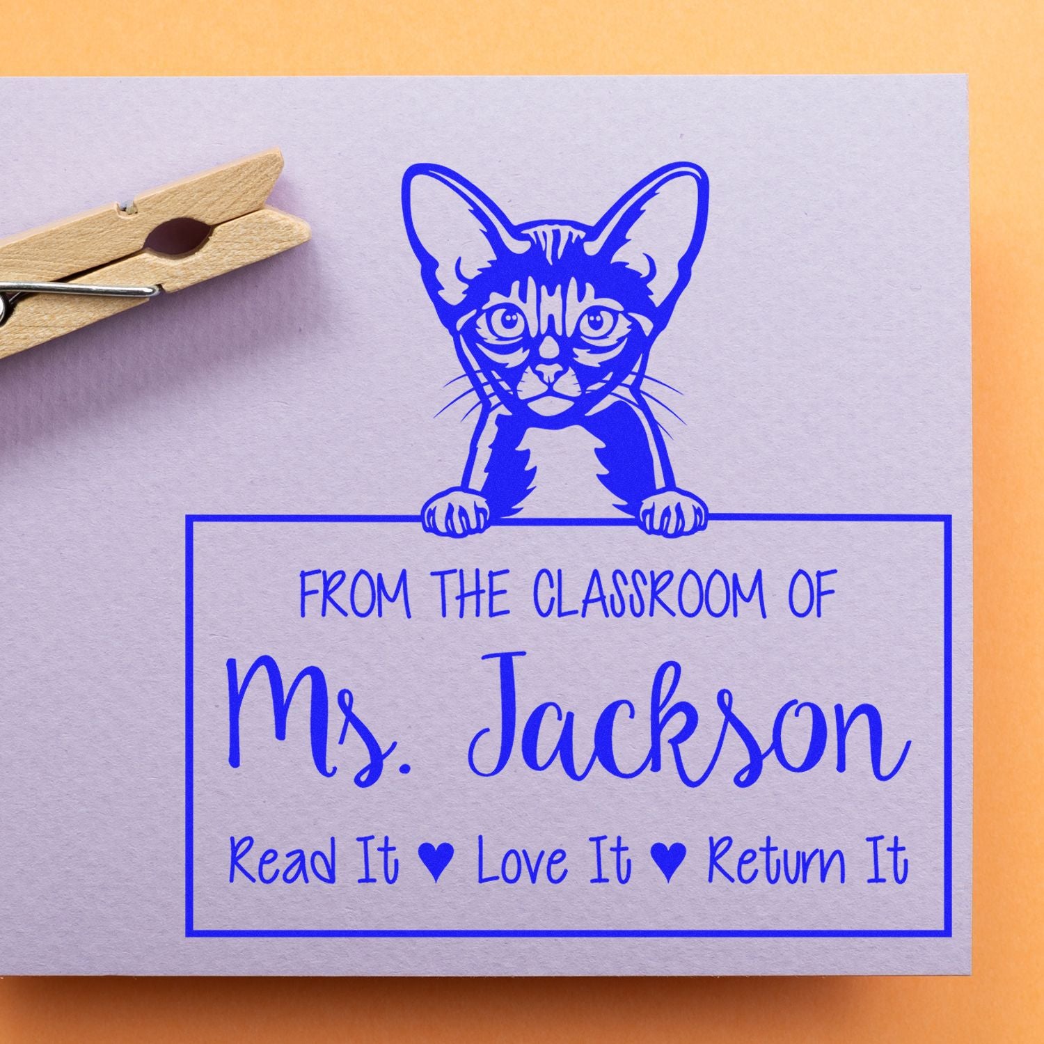 Custom Book Return Reminder Stamp with Abyssinian Cat - Engineer Seal Stamps