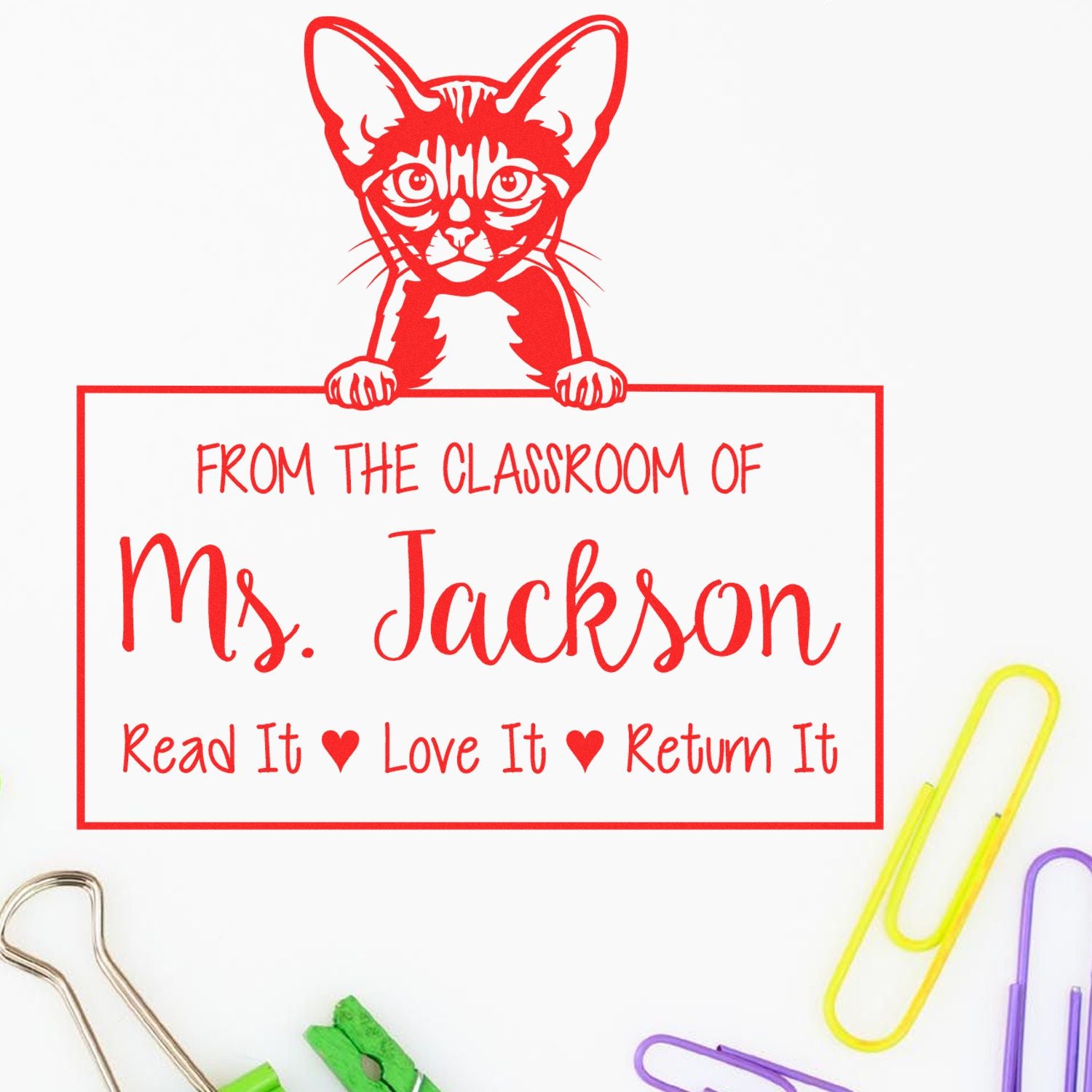 Custom Book Return Reminder Stamp with Abyssinian Cat - Engineer Seal Stamps