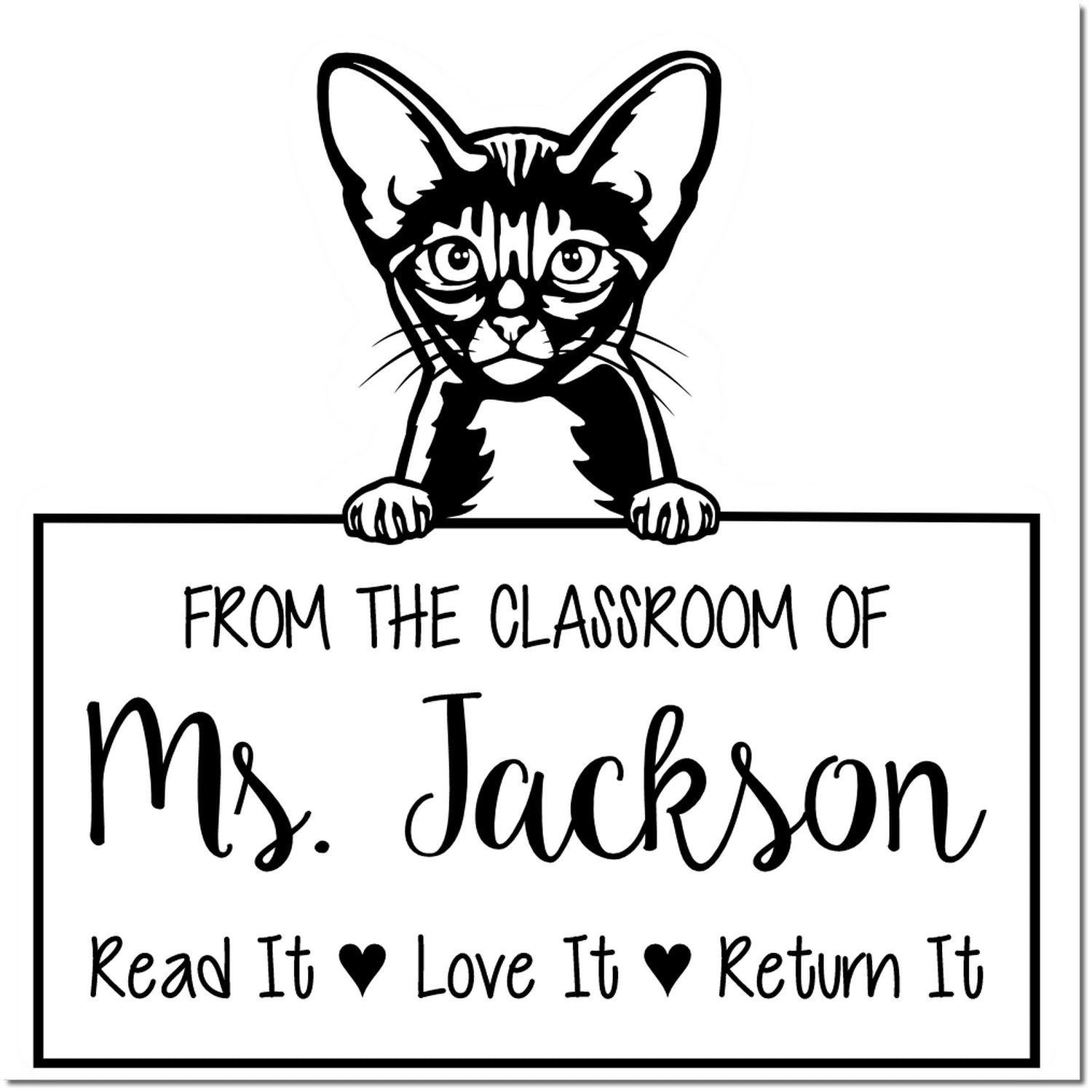 Abyssinian Cat-Themed Read It Love It Return It For Book Exchange Stamper - Engineer Seal Stamps