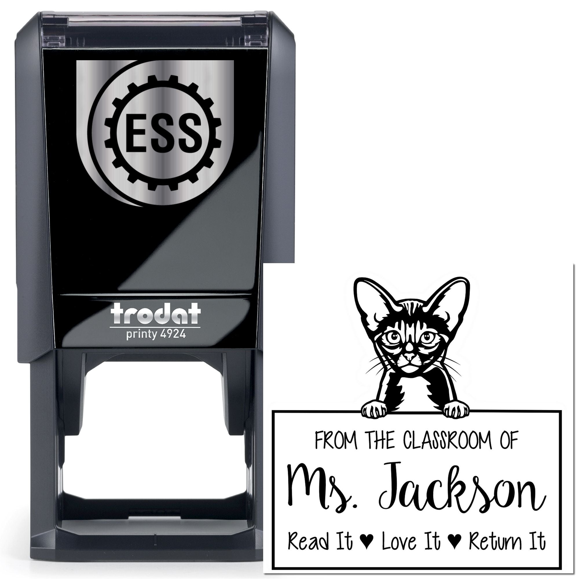 Abyssinian Cat-Themed Read It Love It Return It For Book Exchange Stamper - Engineer Seal Stamps