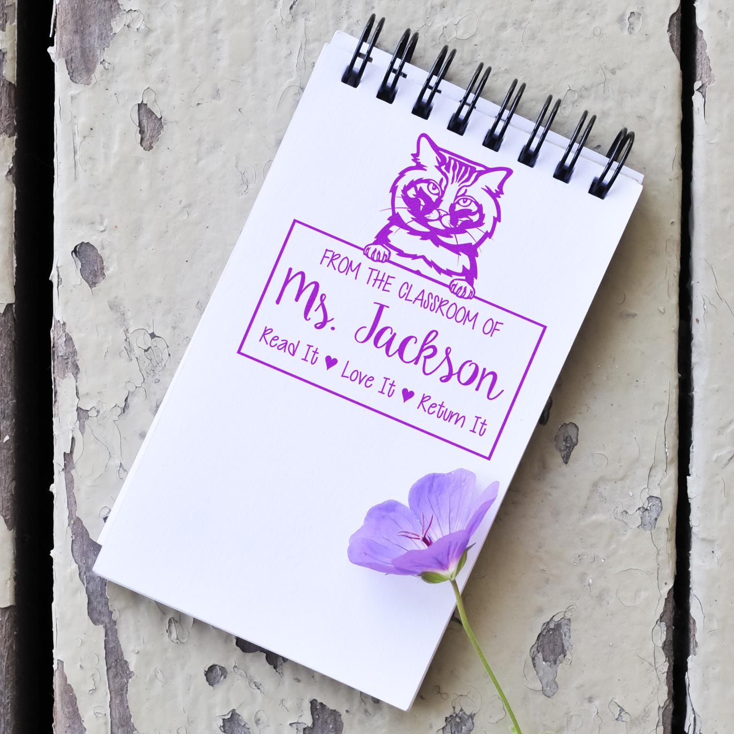 Custom Personal Lending Library Stamp with American Bobtail Cat - Engineer Seal Stamps