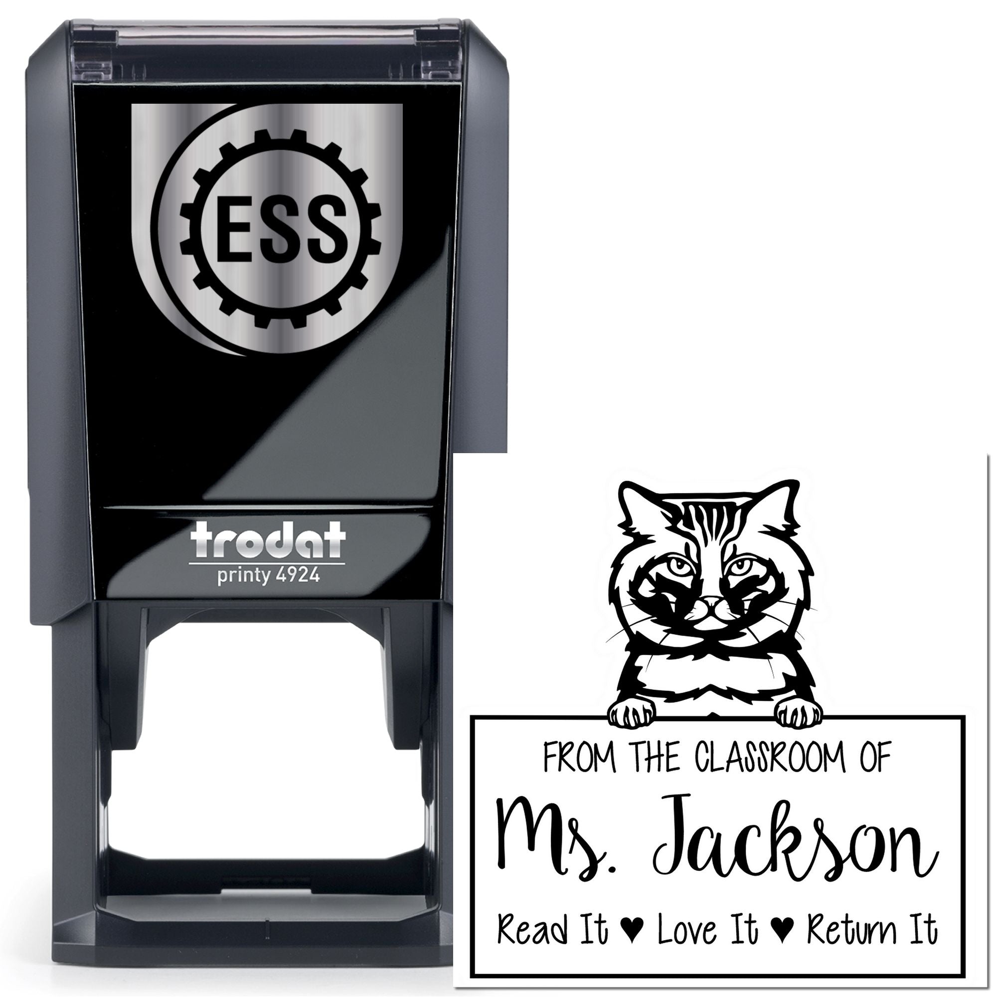 American Bobtail Cat-Themed Read It Love It Return It For Book Collectors Stamper - Engineer Seal Stamps